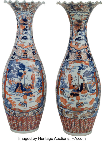 A Large Pair Of Japanese Imari Porcelain Floor Vases 42 Inches