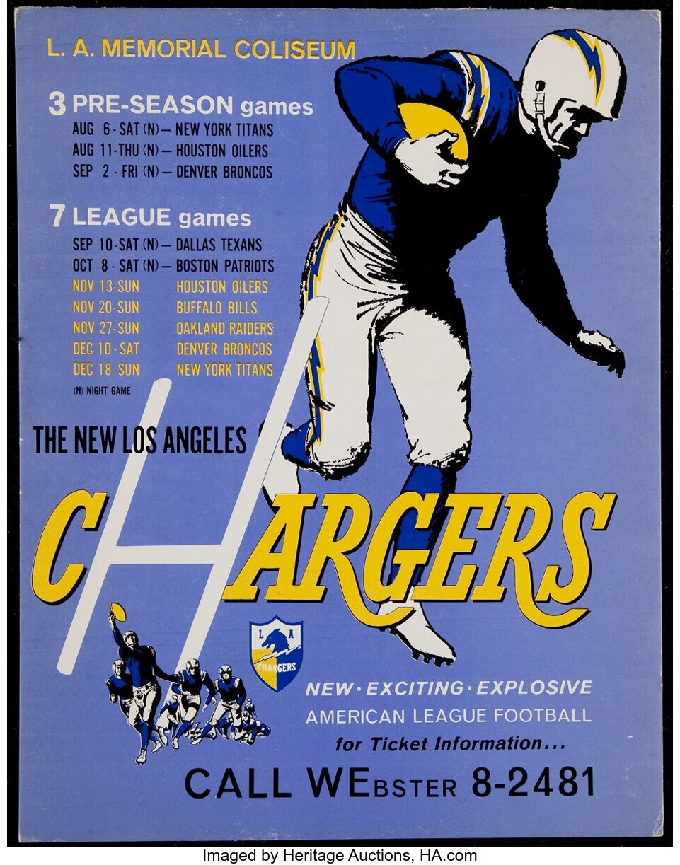 1962 Vintage New York Titans - San Diego Chargers Football Program Cover -  Digital Reproduction - Print or Matted or Framed