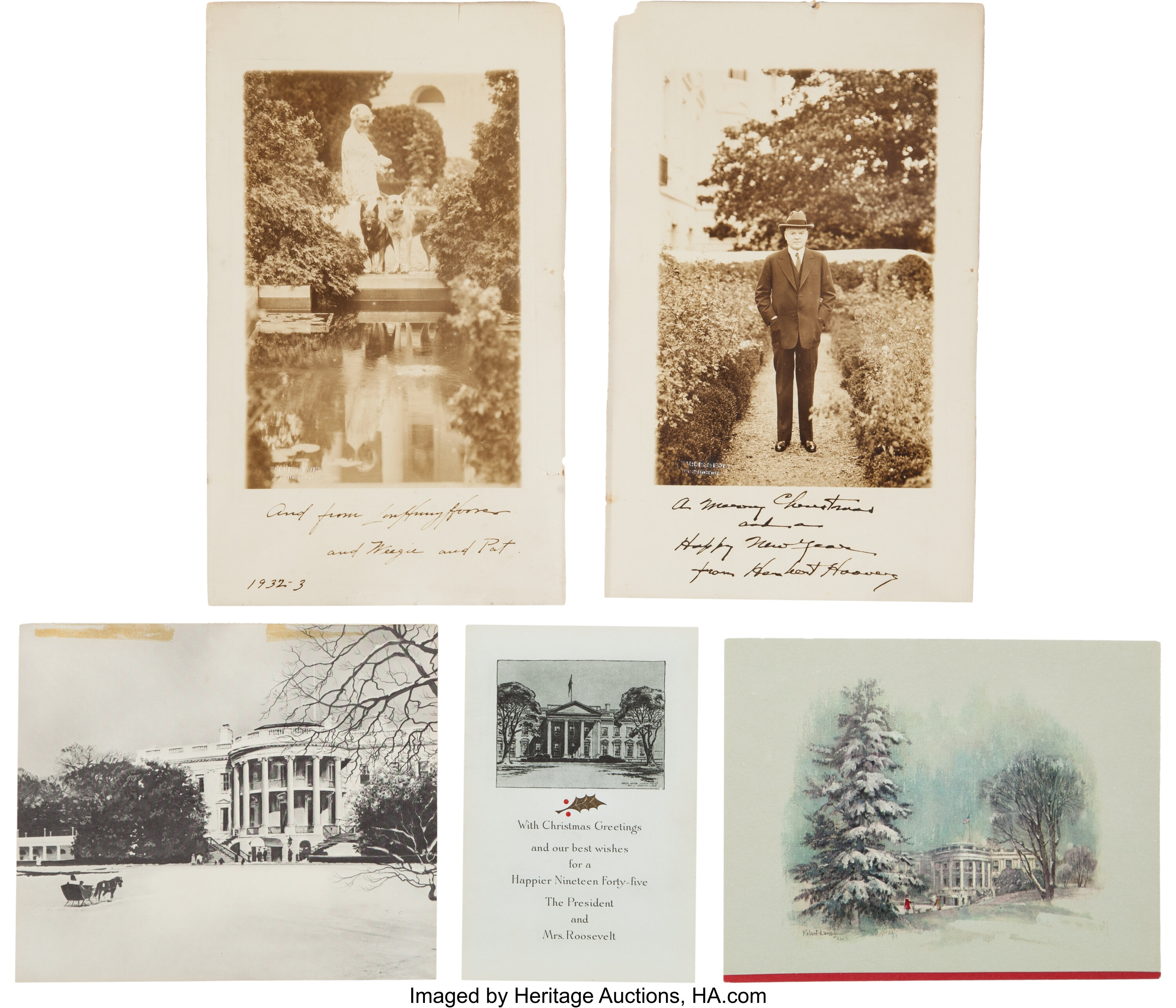 Five Presidential Christmas Cards With Printed Signatures. 