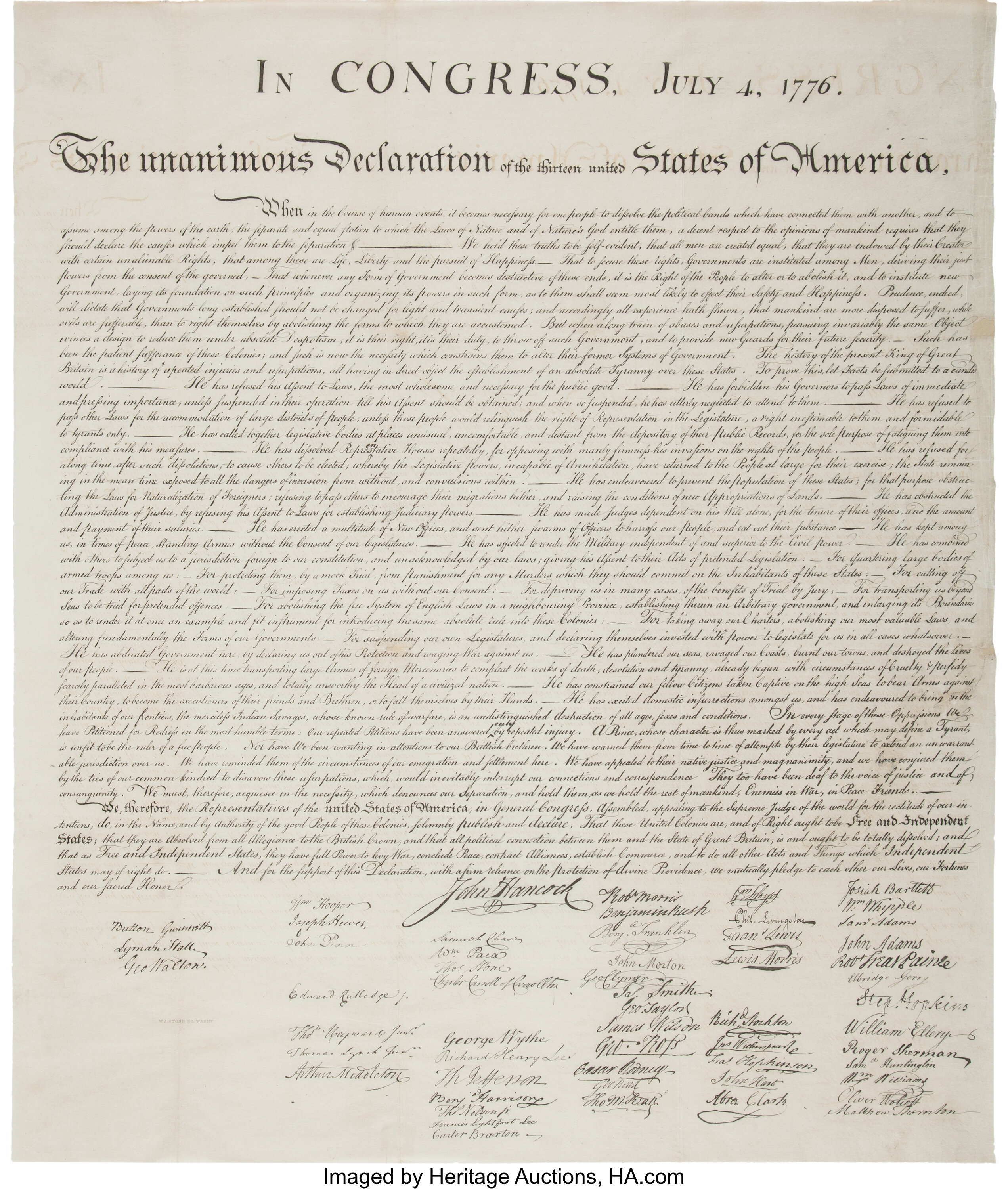 William J. Stone for Peter Force: The Declaration of | Lot #47045 ...