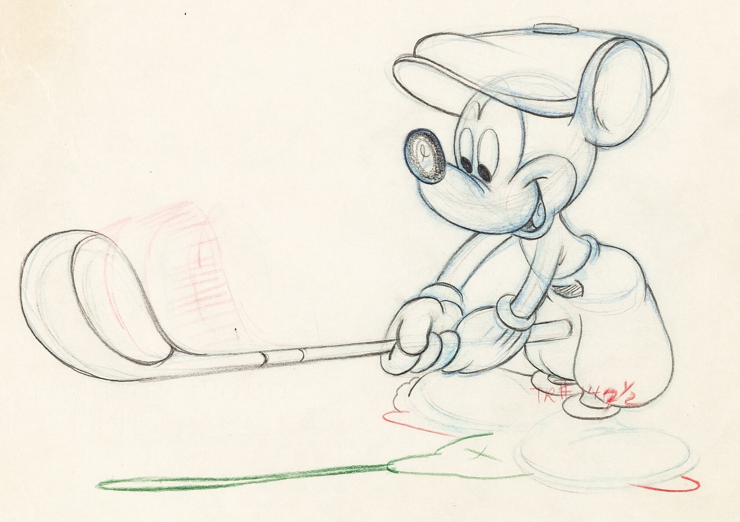 Canine Caddy Mickey Mouse and Pluto Animation Drawing Group of 2