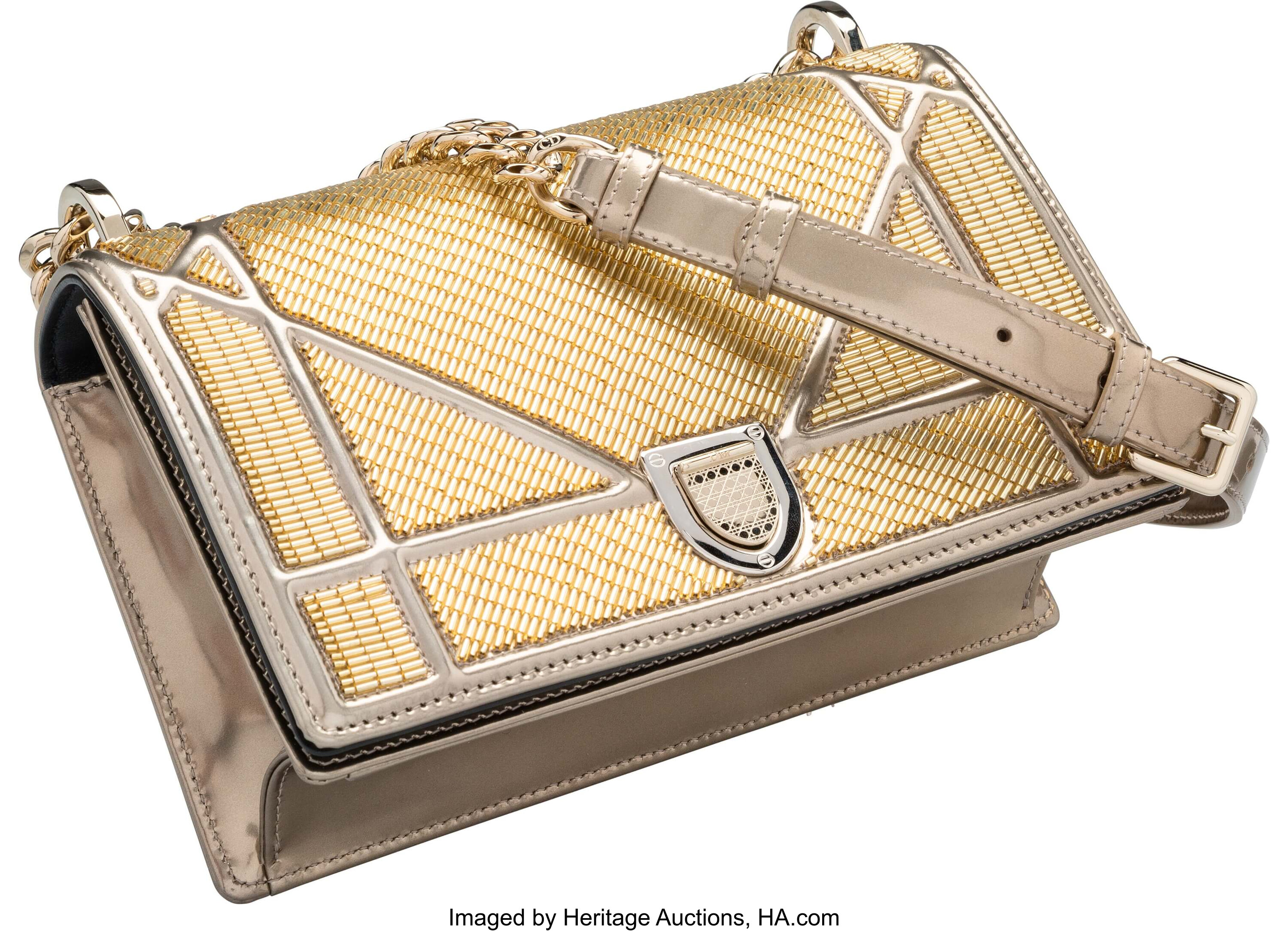 DIOR Diorama Patent Leather Clutch, Metallic Gold, Cannage Pattern
