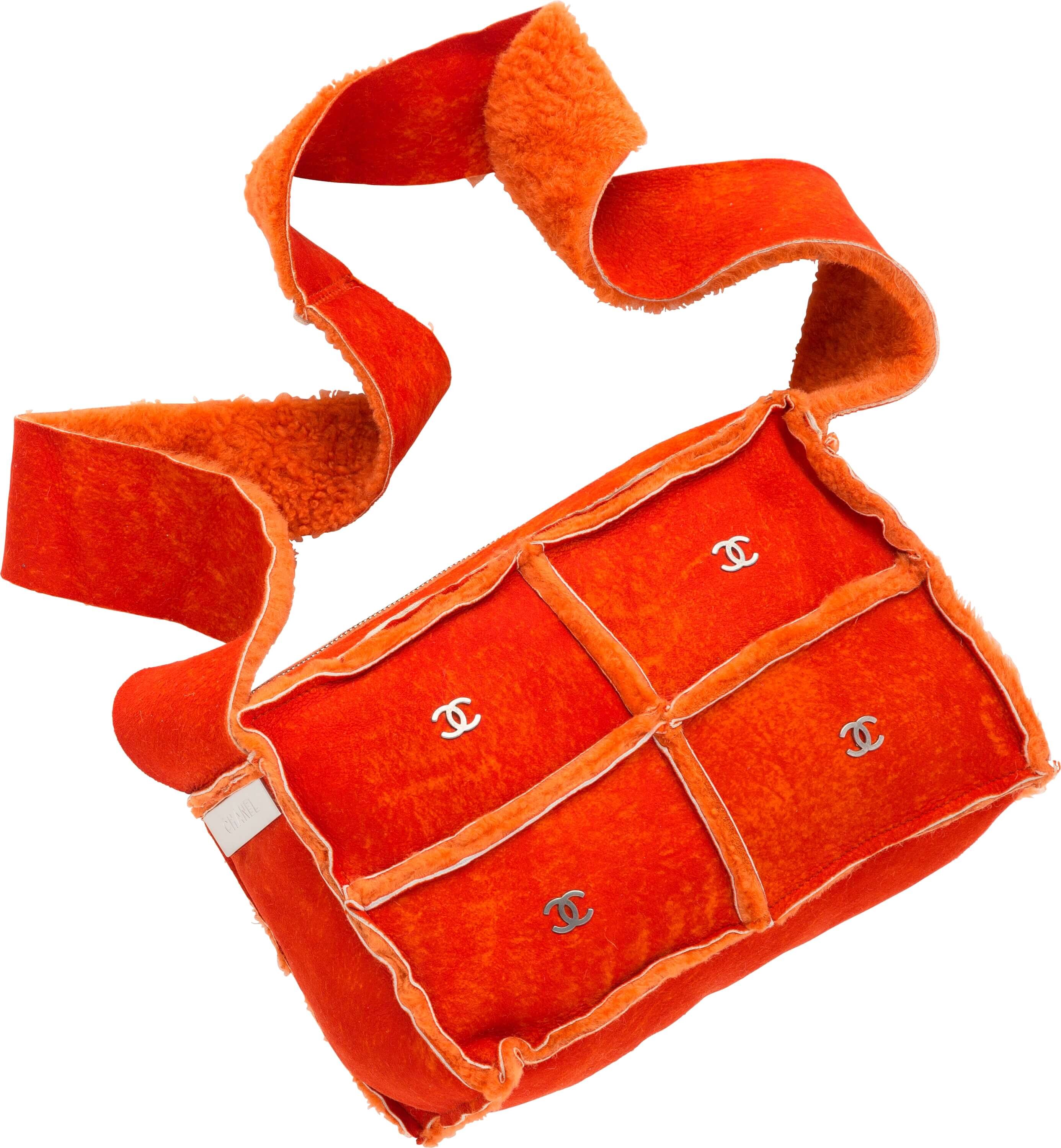 Chanel Orange Shearling Suede Shoulder Bag. Excellent Condition. 9, Lot  #16132
