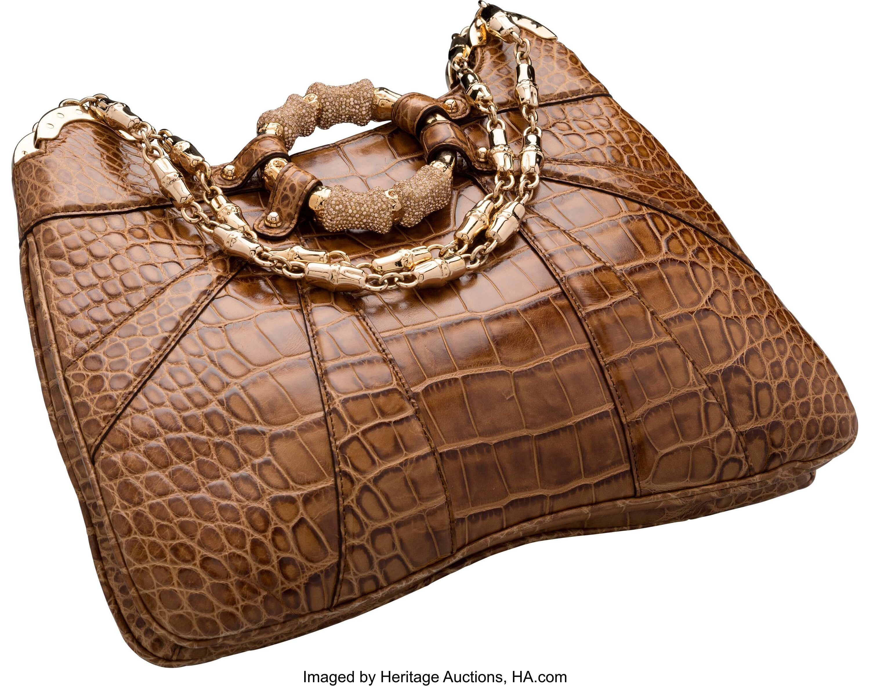 Sold at Auction: Designer Brown Crocodile Leather Backpack