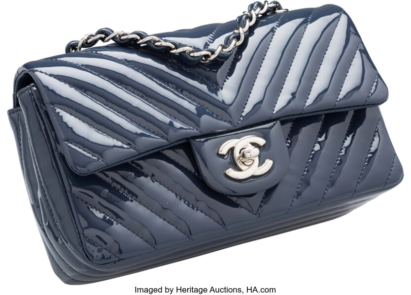 Heritage Vintage: Chanel Dark Blue Leather Shoulder Bag with Chain, Lot # 78002