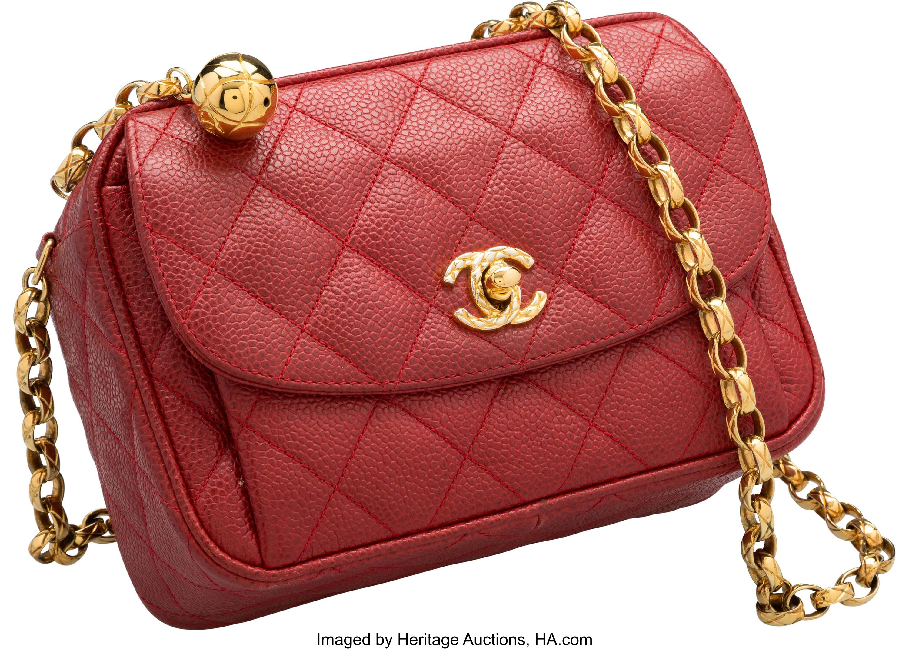 Chanel Red Quilted Caviar Leather Camera Bag. Very Good Condition., Lot  #16014