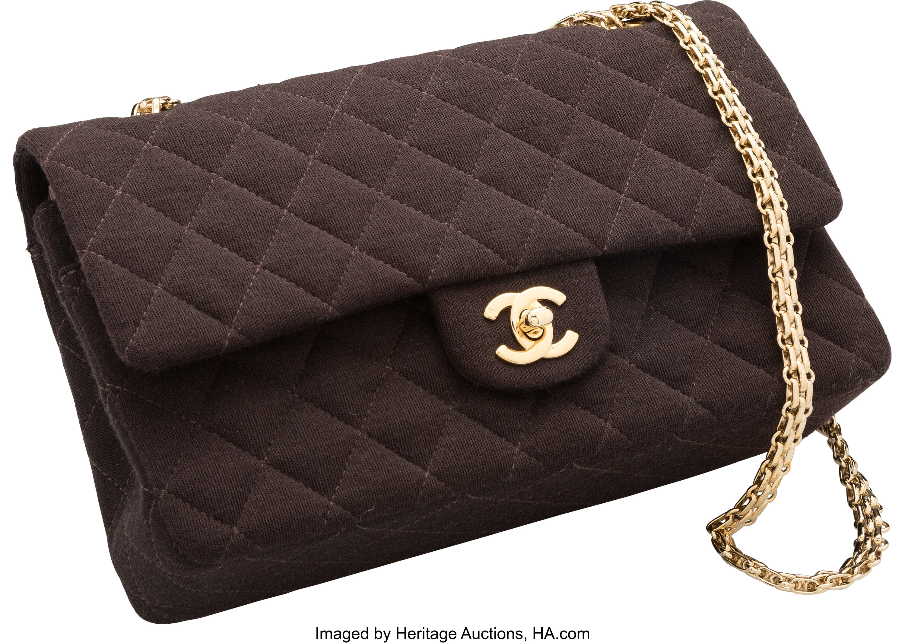 Chanel Brown Quilted Wool Medium Double Flap Bag. Excellent