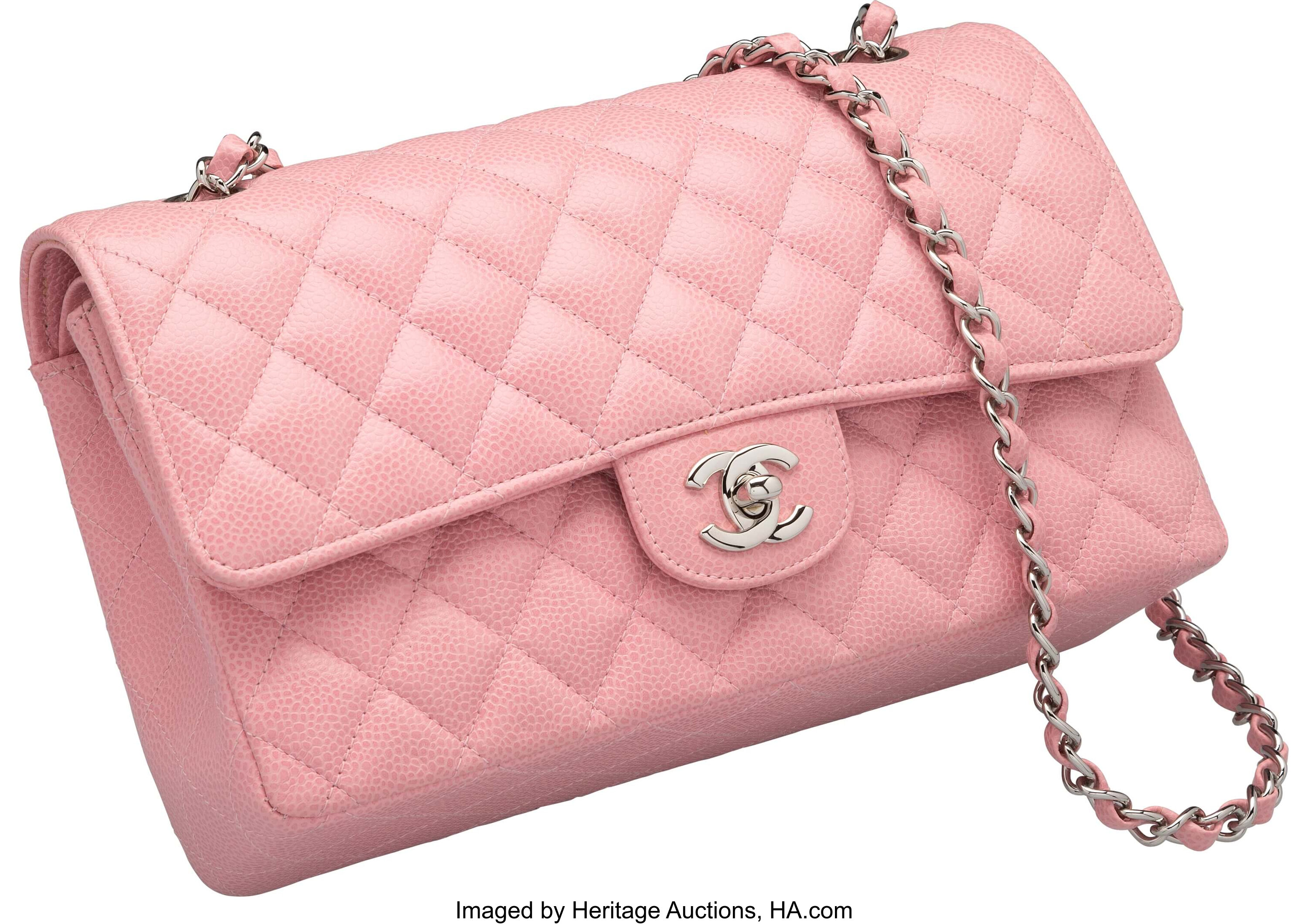 Bonhams : CHANEL PINK QUILTED CAVIAR LEATHER MEDIUM CLASSIC DOUBLE FLAP BAG  IN SILVER TONE HARDWARE (includes serial sticker, authenticity card,  original dust bag)