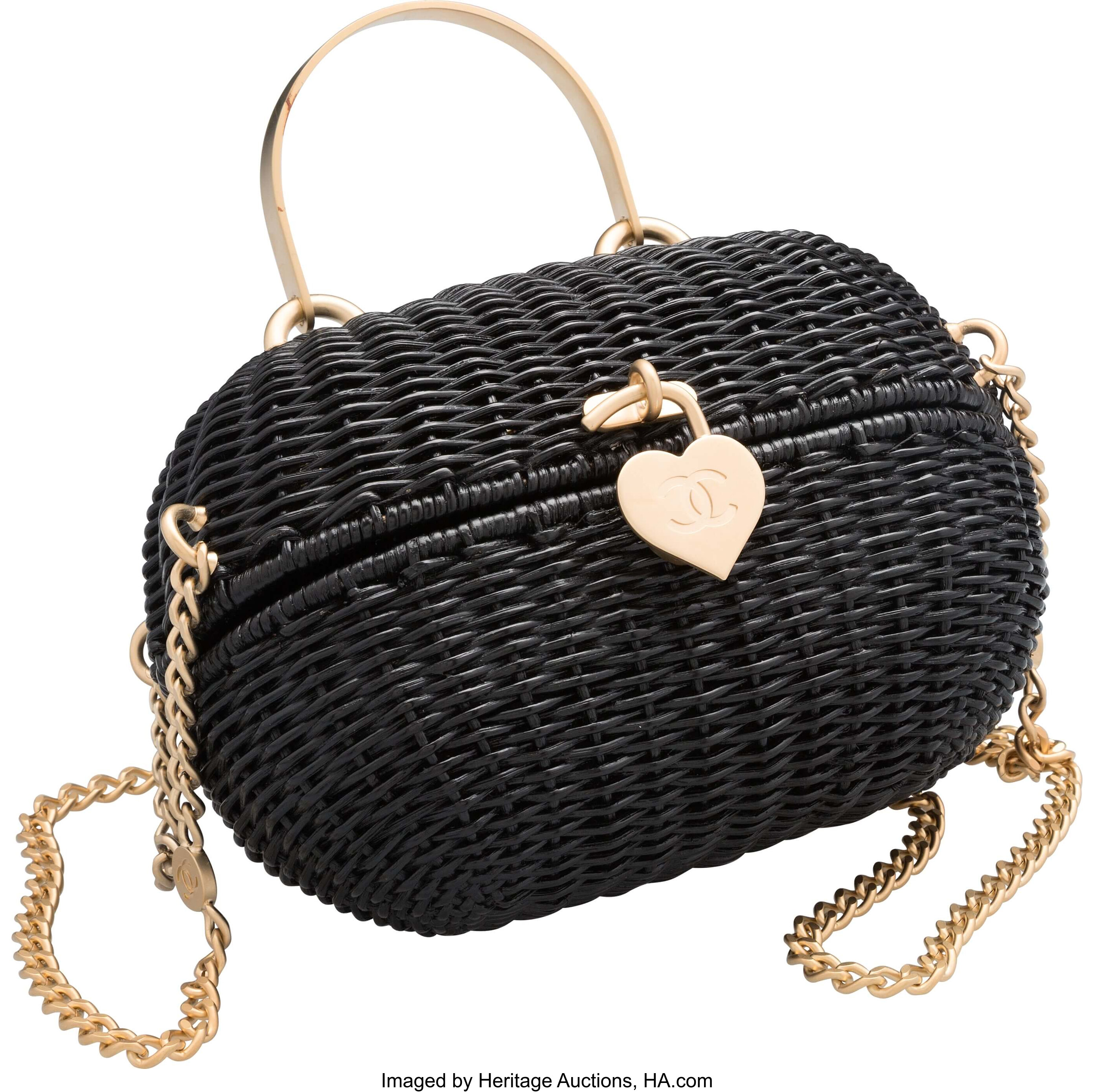 Chanel Black Wicker Heart Lock Evening Bag. Excellent