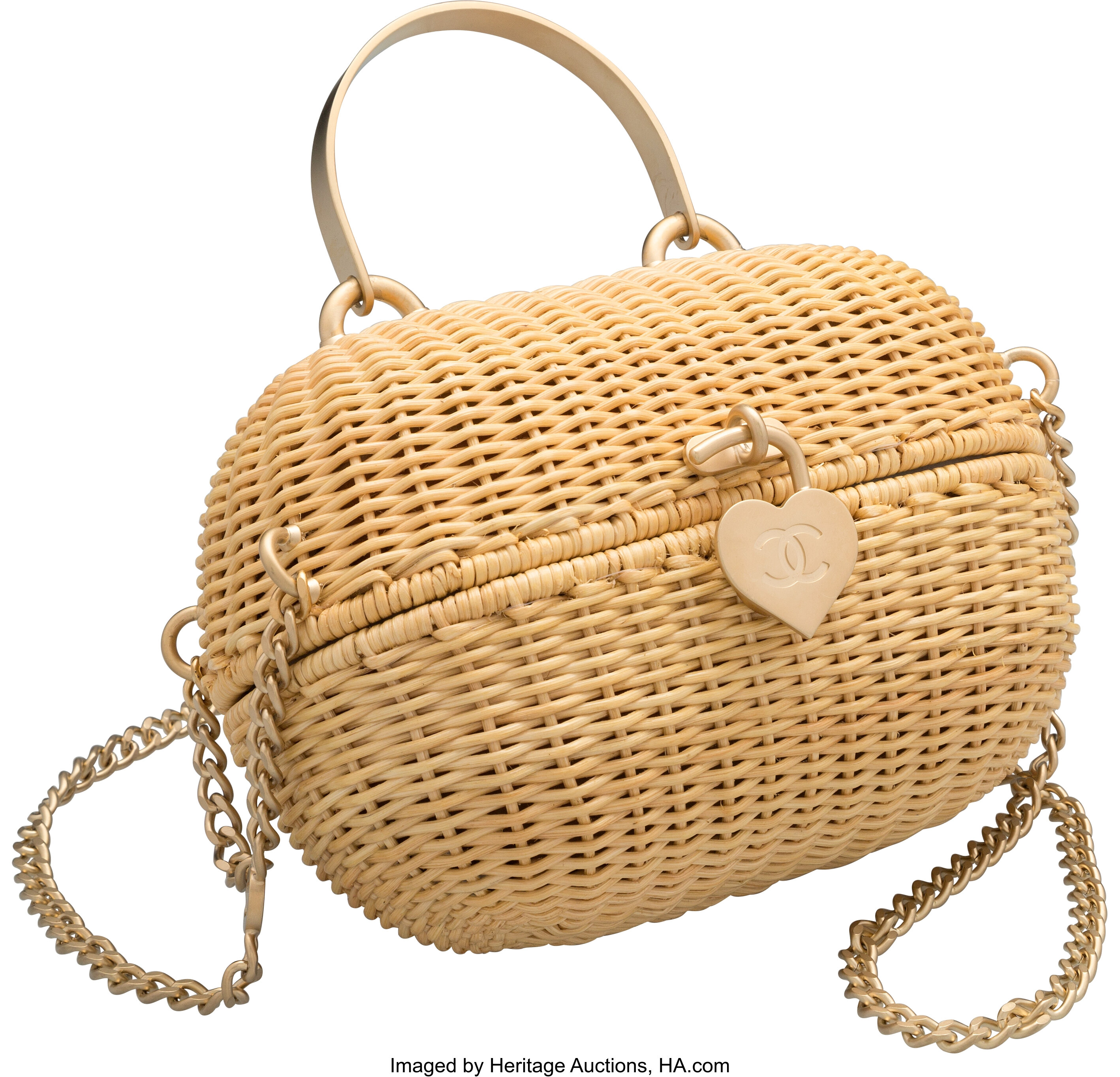 Chanel Natural Wicker Heart Lock Evening Bag. Excellent Condition., Lot  #16077
