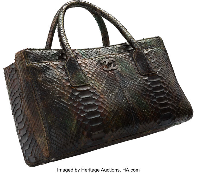 Chanel Brown & Green Python Cerf Tote Bag. Very Good Condition., Lot  #16095