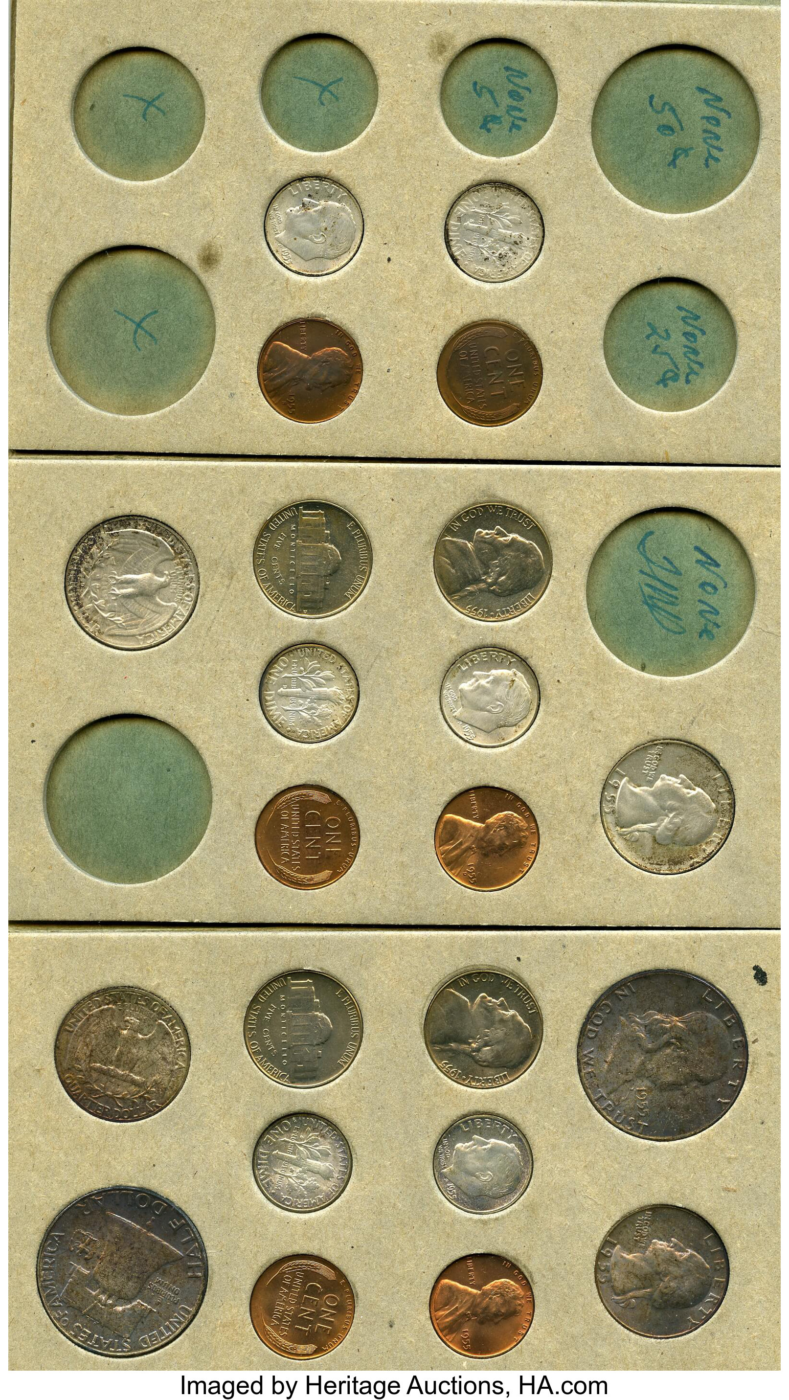 Uncertified 1955 Double Mint Set. The set includes 22 coins, two