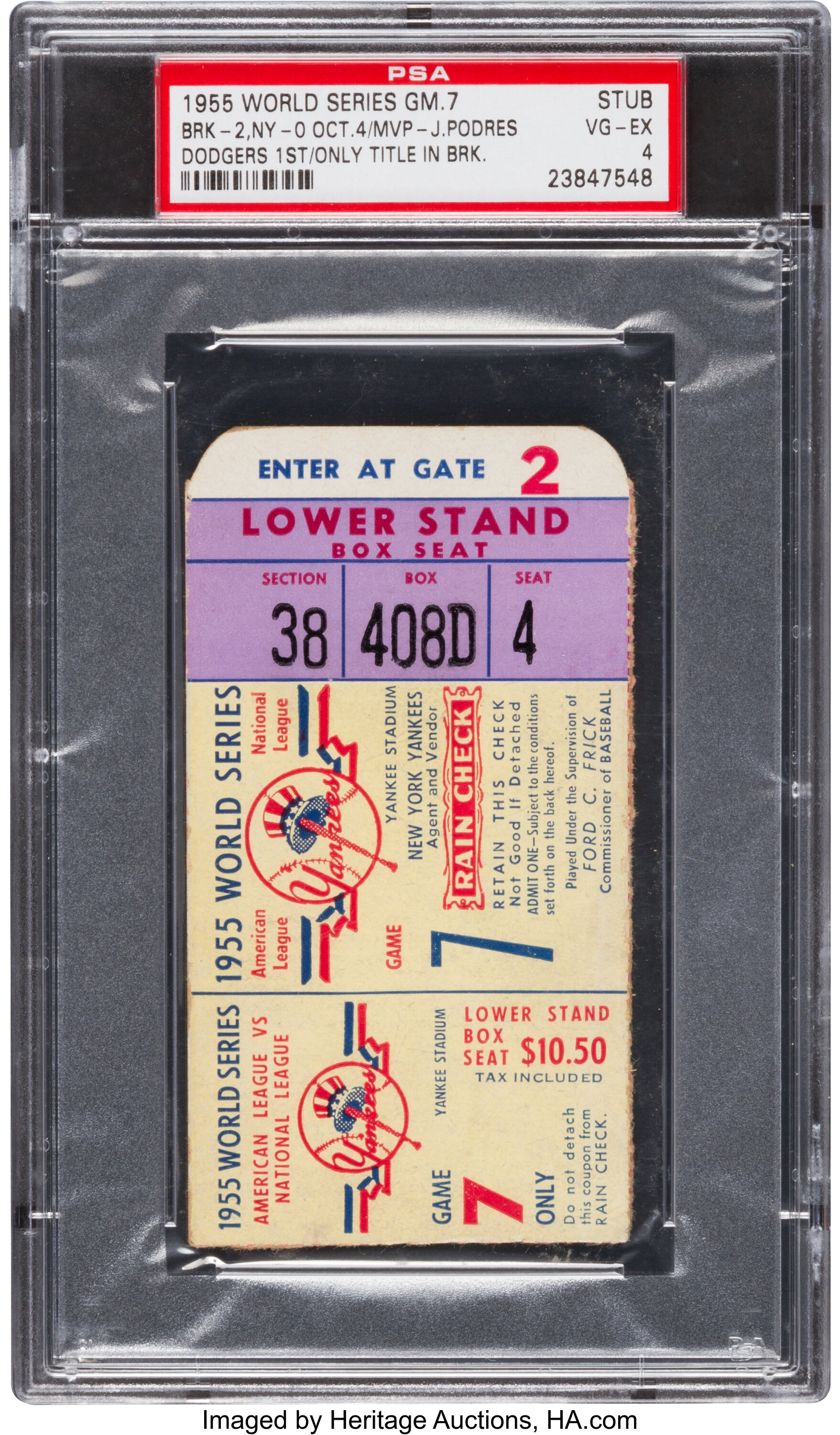 Original 1955 World Series Ticket Stub Game 7