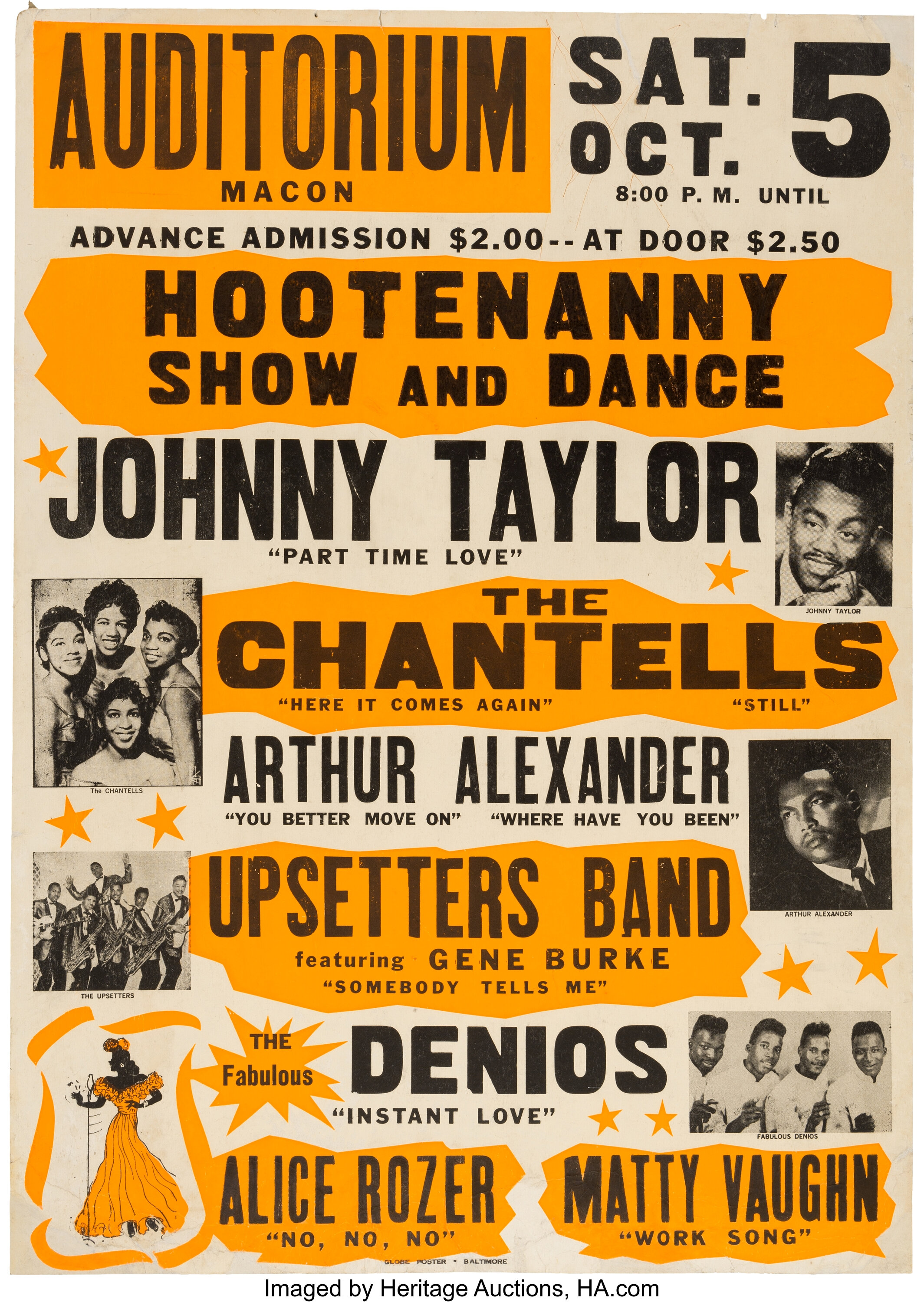 Johnny Taylor/Chantels Auditorium Concert Poster (1963). Extremely ...