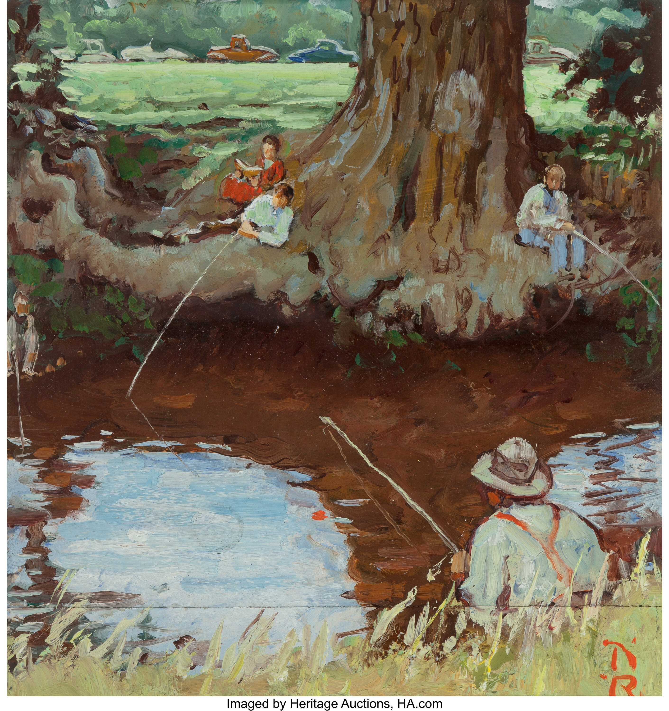 Norman Rockwell (American, 1894-1978). Fishing, 1965. Oil over, Lot #69168