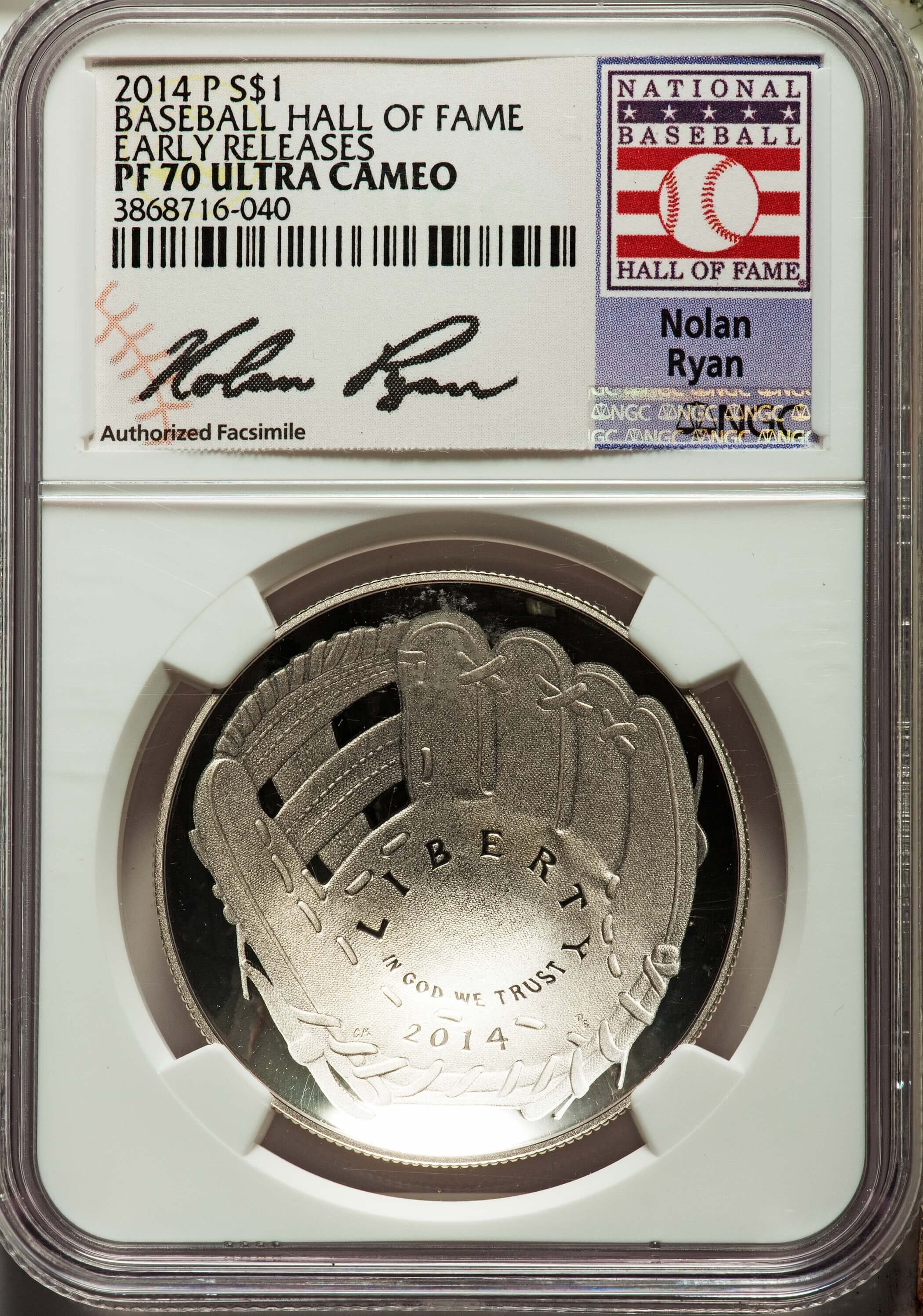 2014-P $1 Baseball Hall of Fame Silver Dollar, Nolan Ryan, Early, Lot  #22255