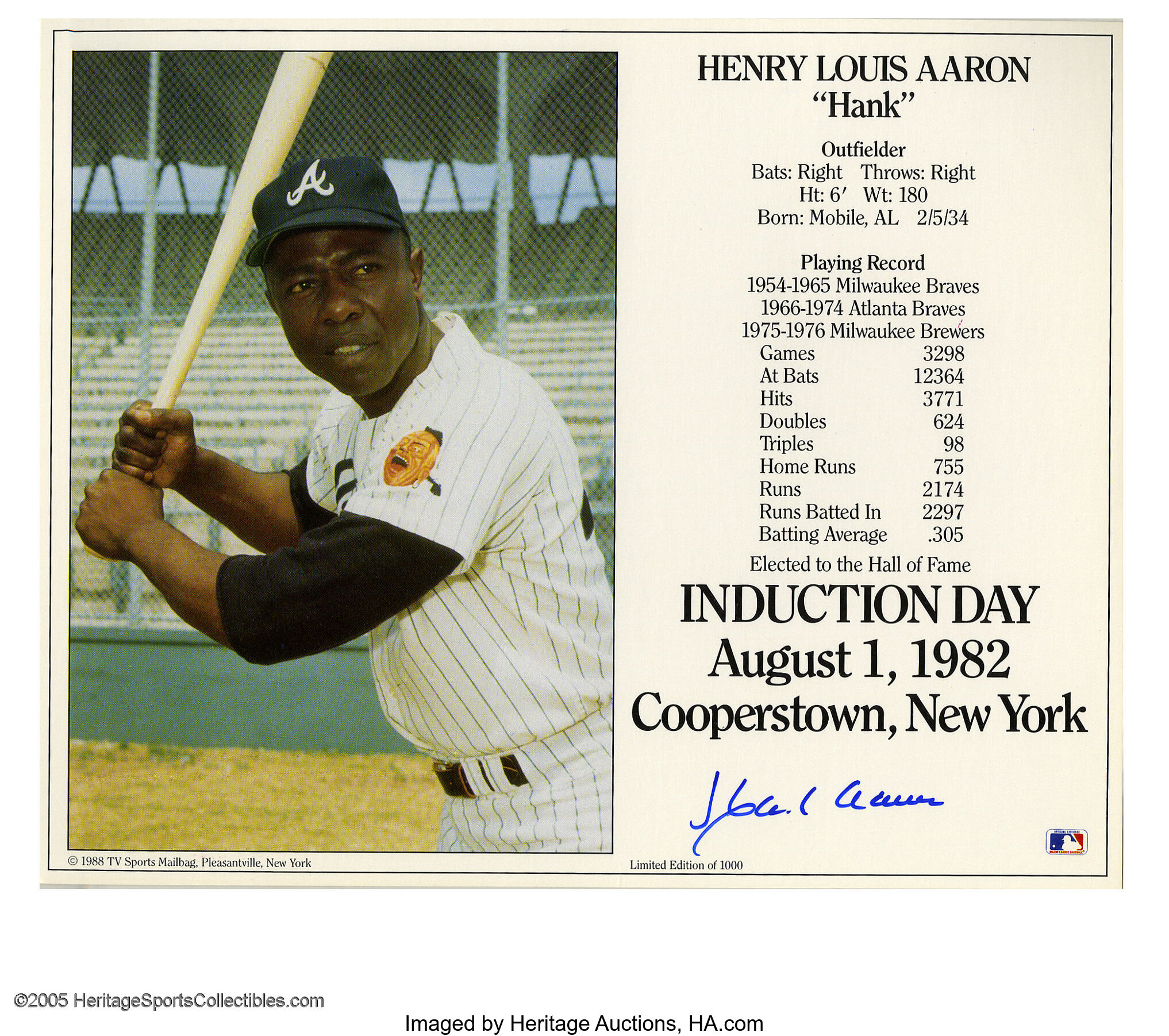 Hank Aaron Signed Majestic Cooperstown Collection 1974 Braves