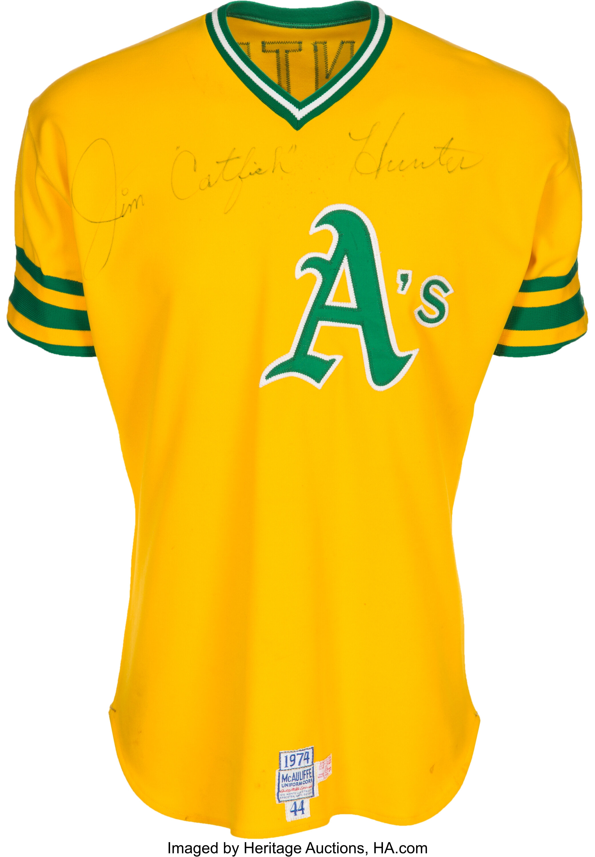 1974 Jim Catfish Hunter Signed Game Worn Oakland A's Jersey - Cy