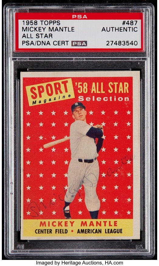 Signed 1958 Topps Mickey Mantle All-Star #487 PSA/DNA Authentic