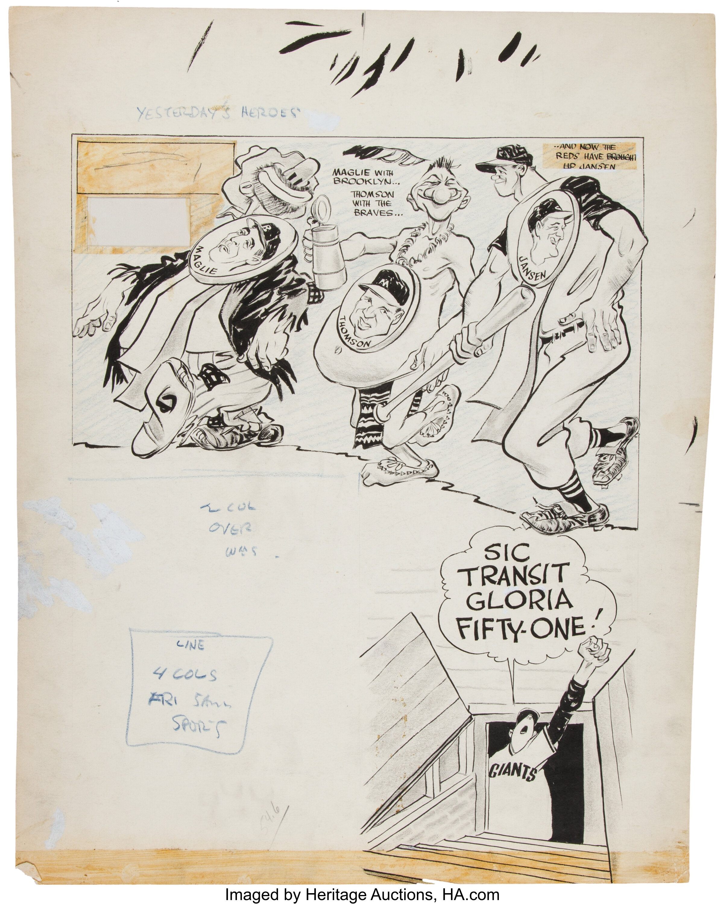 A Willard Mullin Brooklyn Bum Drawing at Hunt Auctions