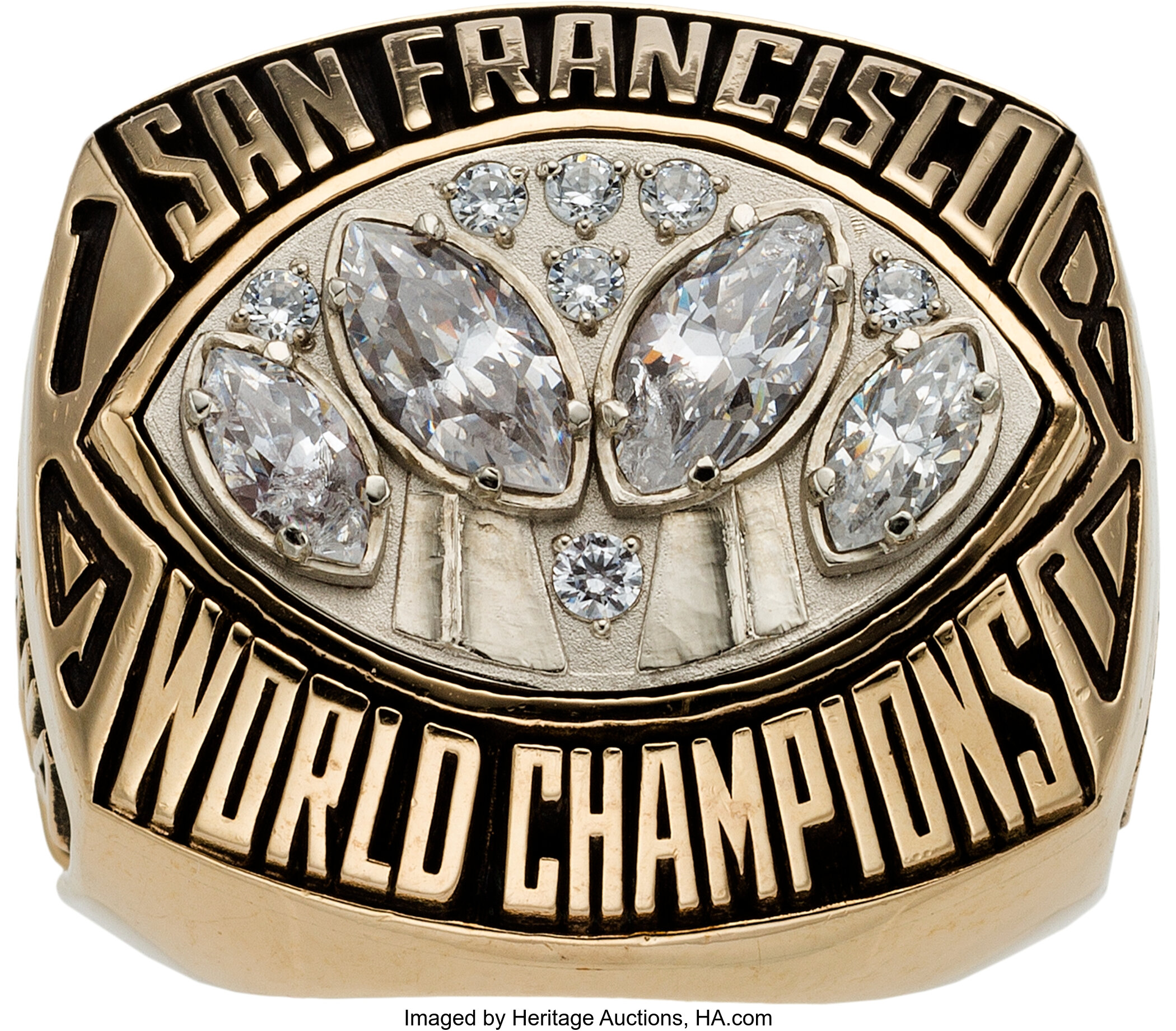 Joe Montana SF 49ers Rhinestone Superbowl Ring Patch Gold 