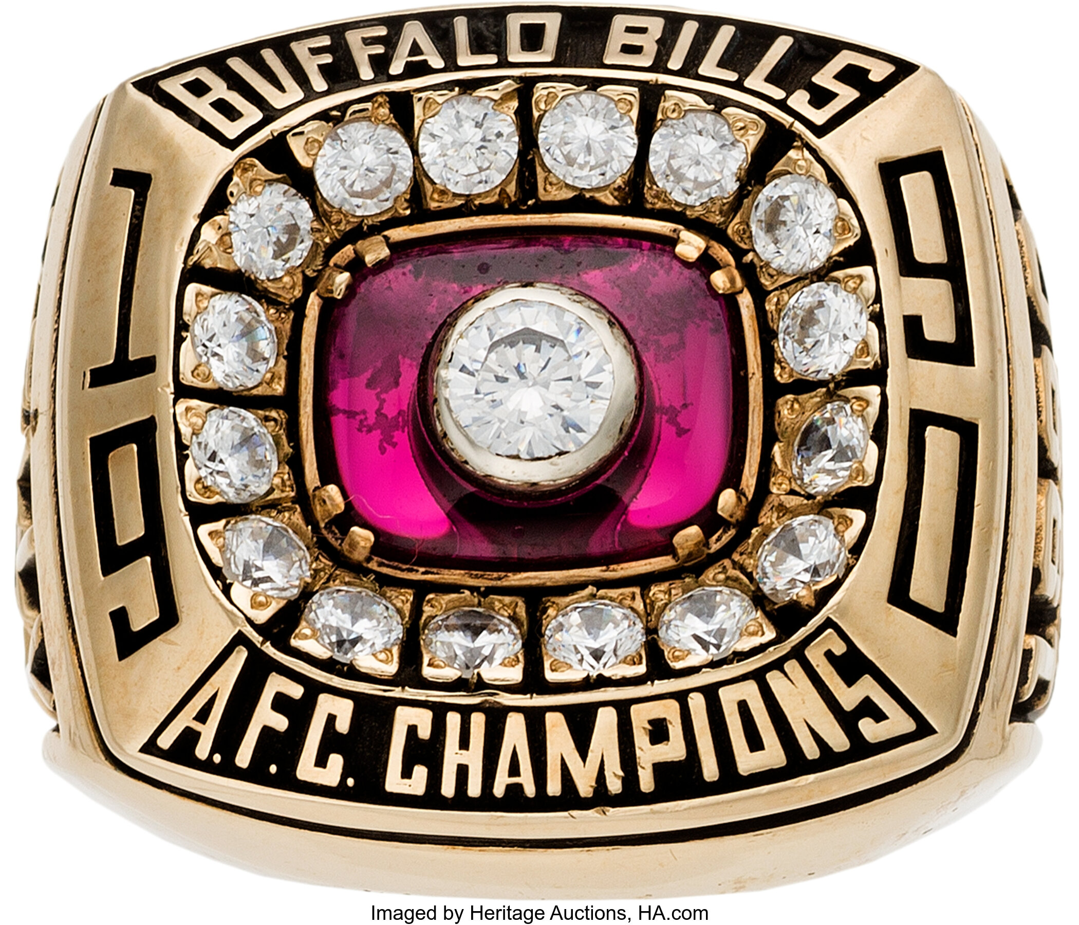 Lot Detail - 1990 Buffalo Bills AFC Championship Ring – 10 K – SS - Kelly