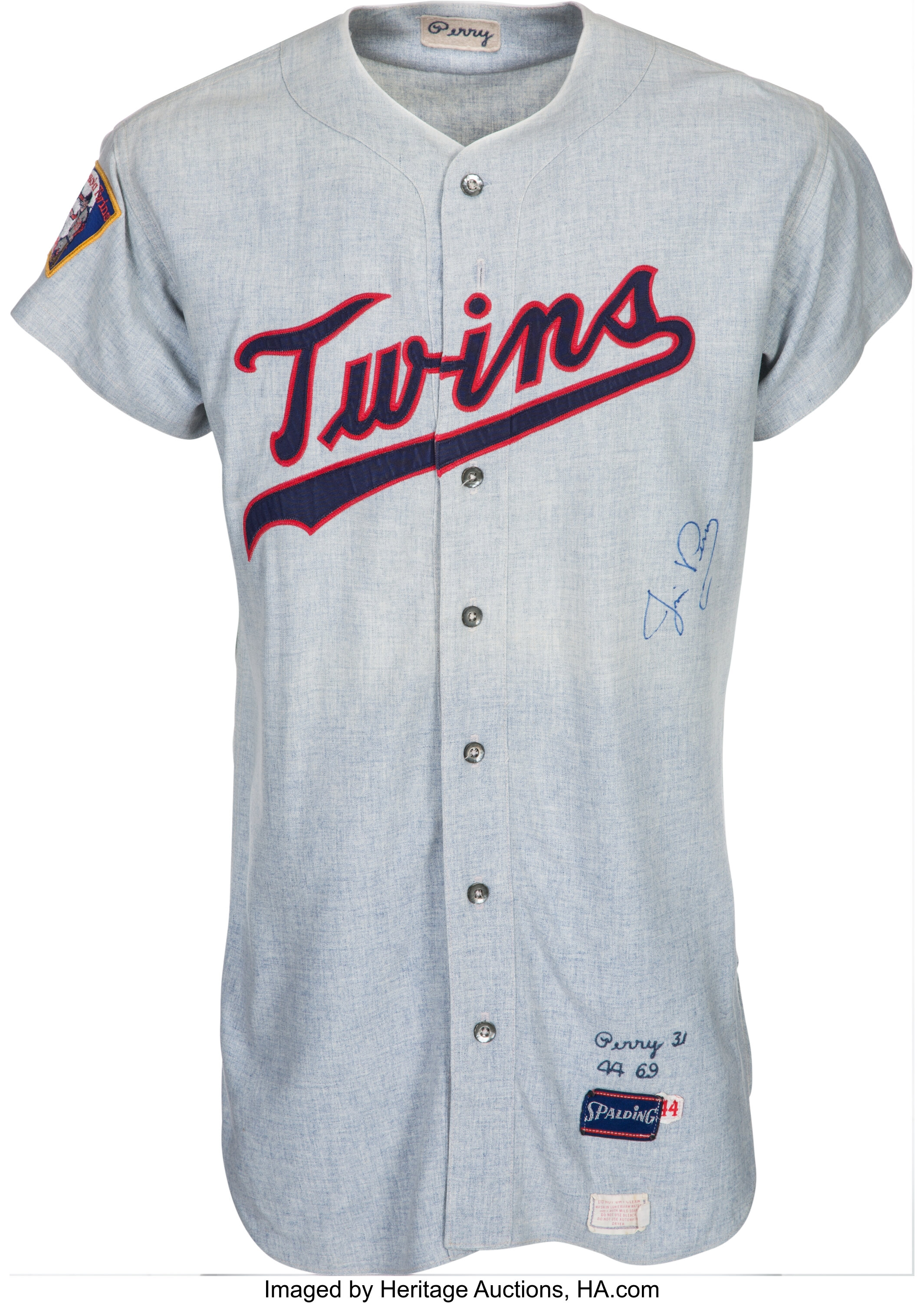 Lot Detail - 1969 Jim Perry Minnesota Twins Game-Used Road Flannel Jersey  (Graded 9+ • 20 Win Season)