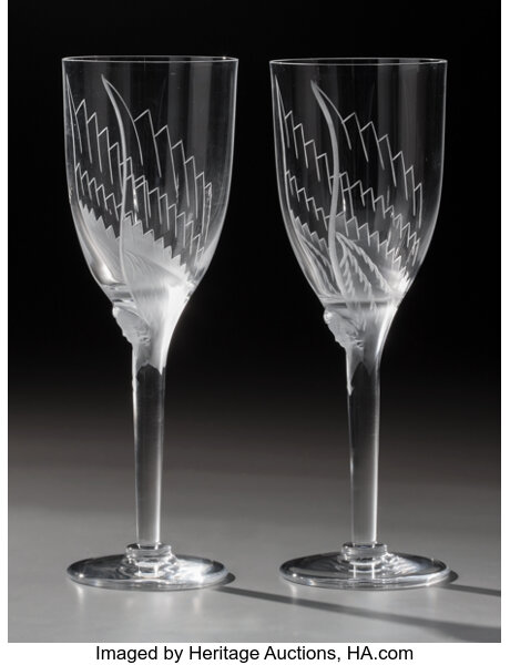 Twelve Crystal Angel Champagne Flutes by Marc Lalique, 1948, Set