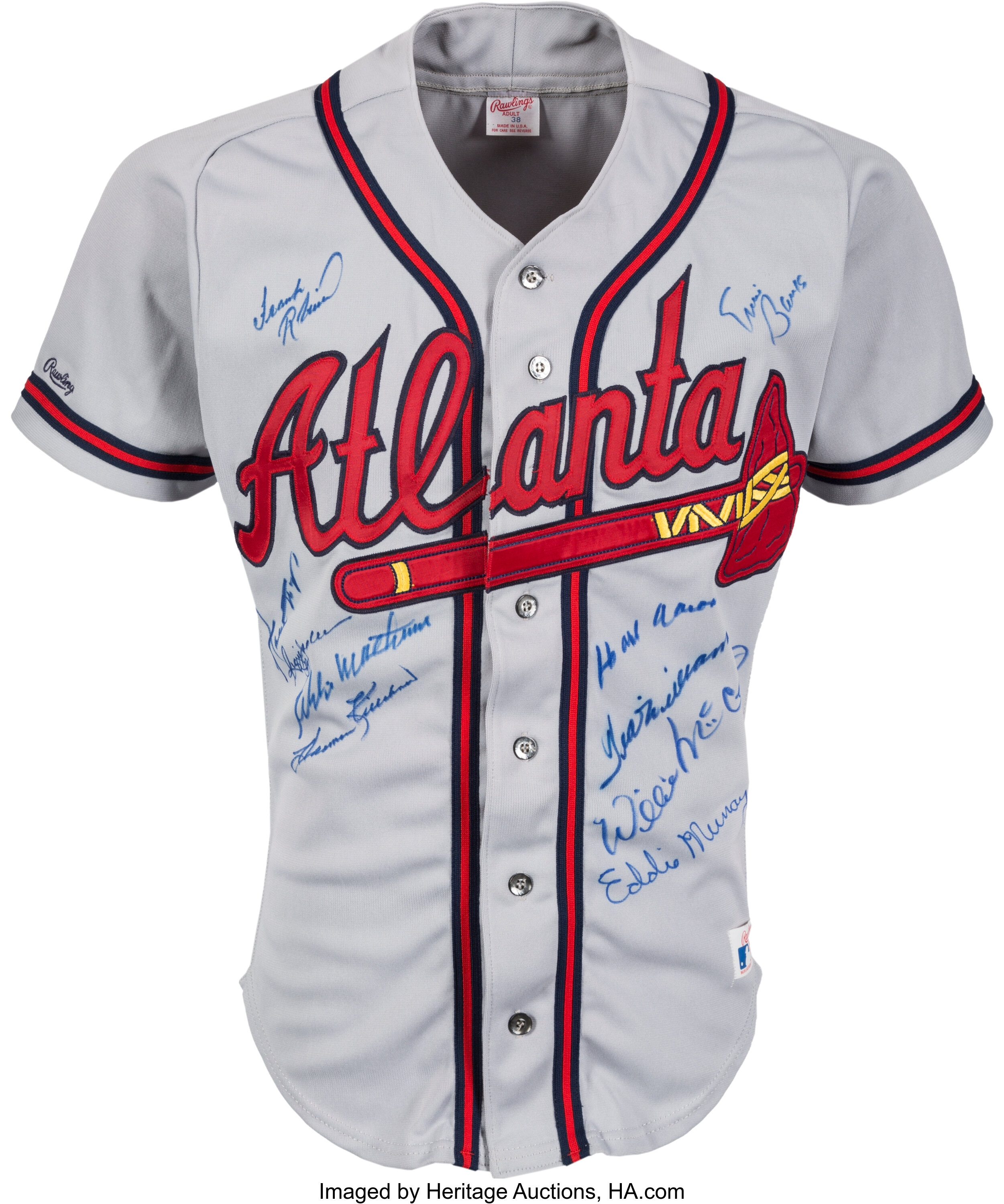 Circa 1990 500 Home Run Club Multi-Signed Atlanta Braves Jersey