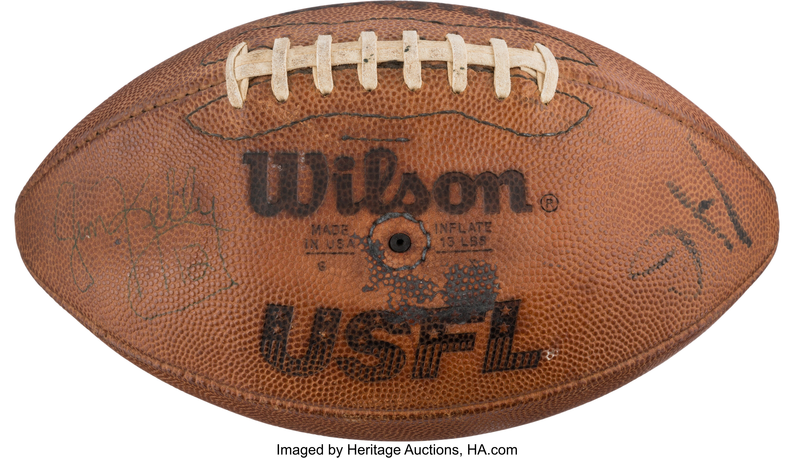 Mid 1980's Jim Kelly Game Used & Signed USFL Football. Football