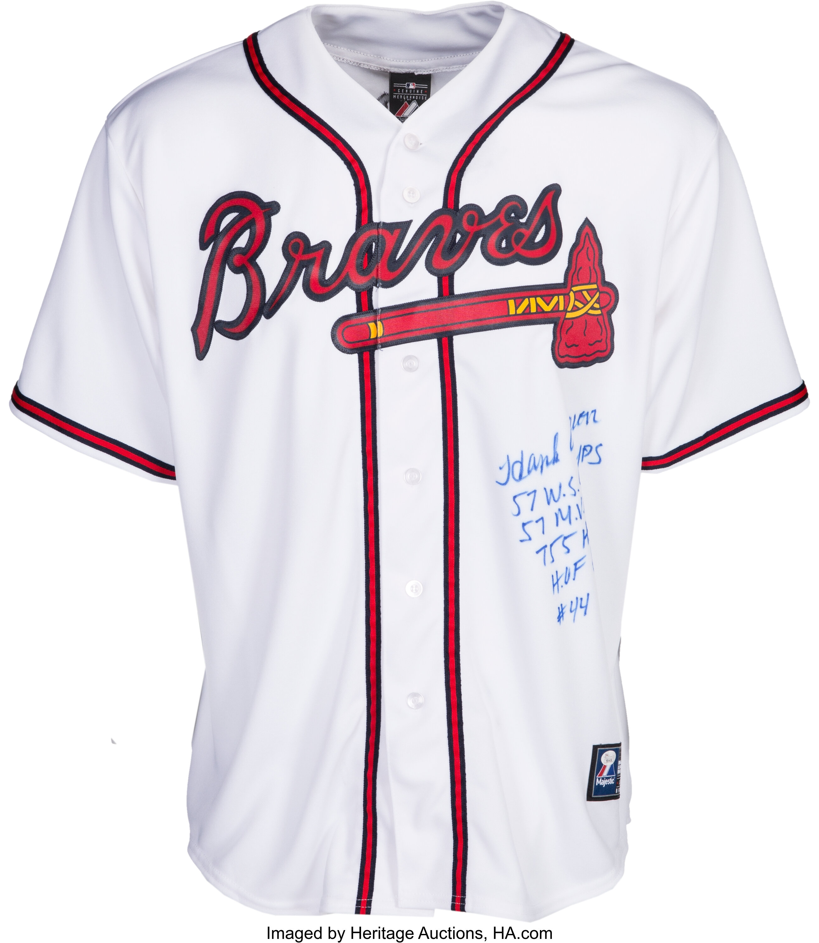 2000's Hank Aaron Signed Jersey with Five Inscriptions.