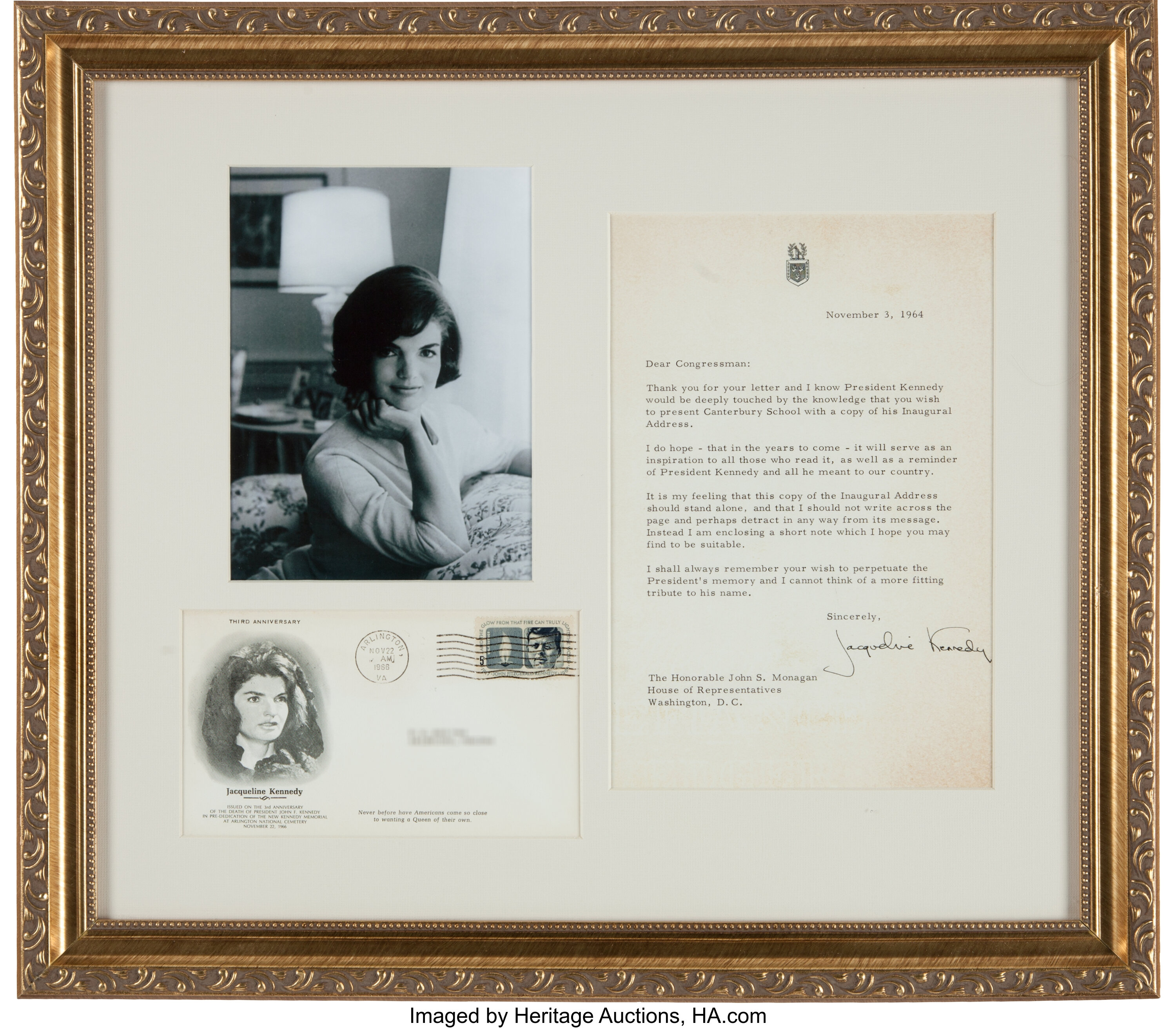 1964 Jacqueline Kennedy Signed Letter Display. ... Miscellaneous | Lot ...
