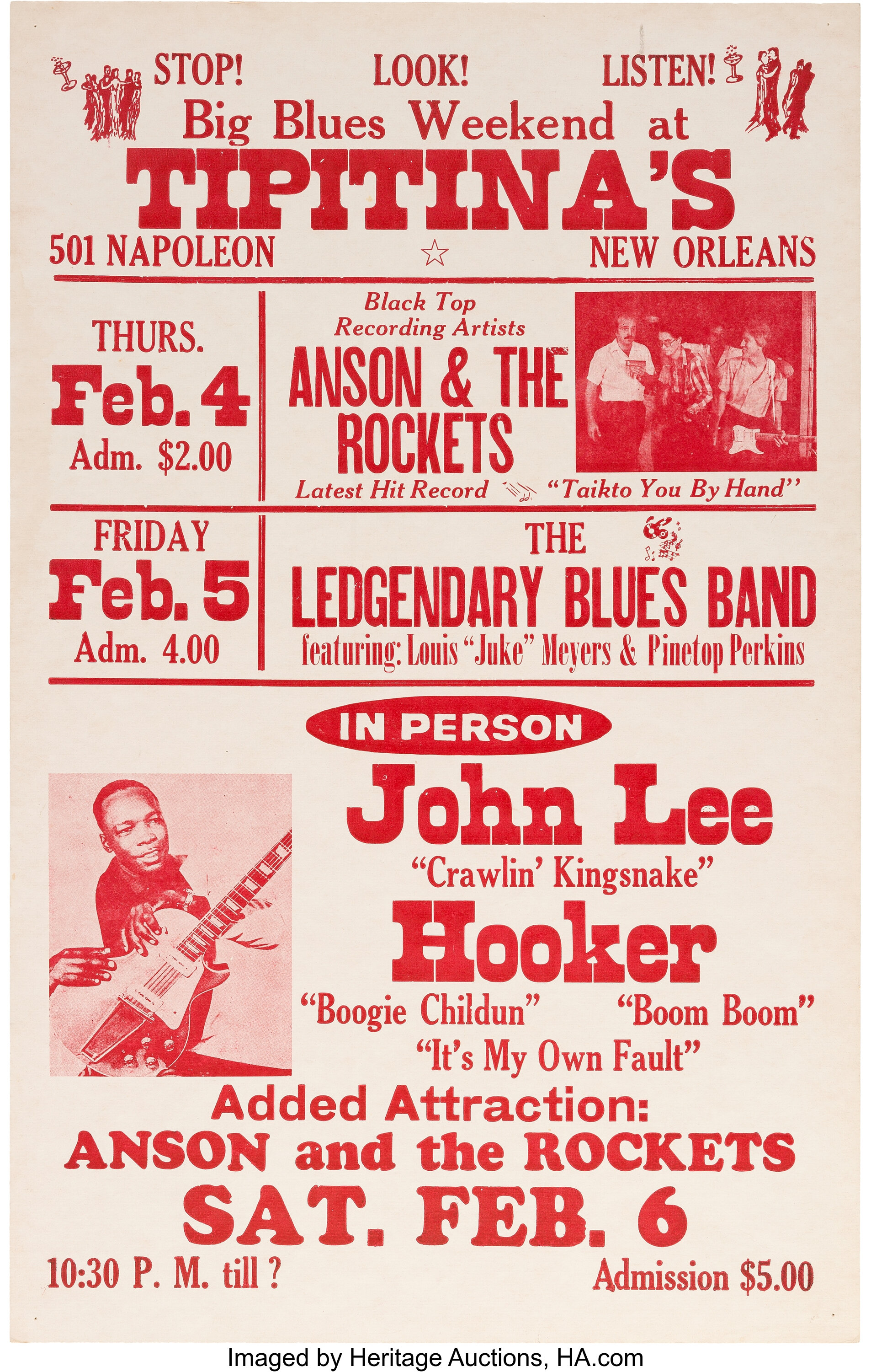 John Lee Hooker Tipitina's Concert Poster (circa 1982). Music 