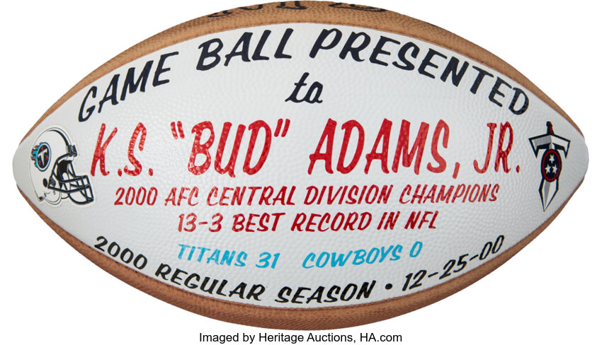 2000 Tennessee Titans Painted Game Football Presented to Bud Adams