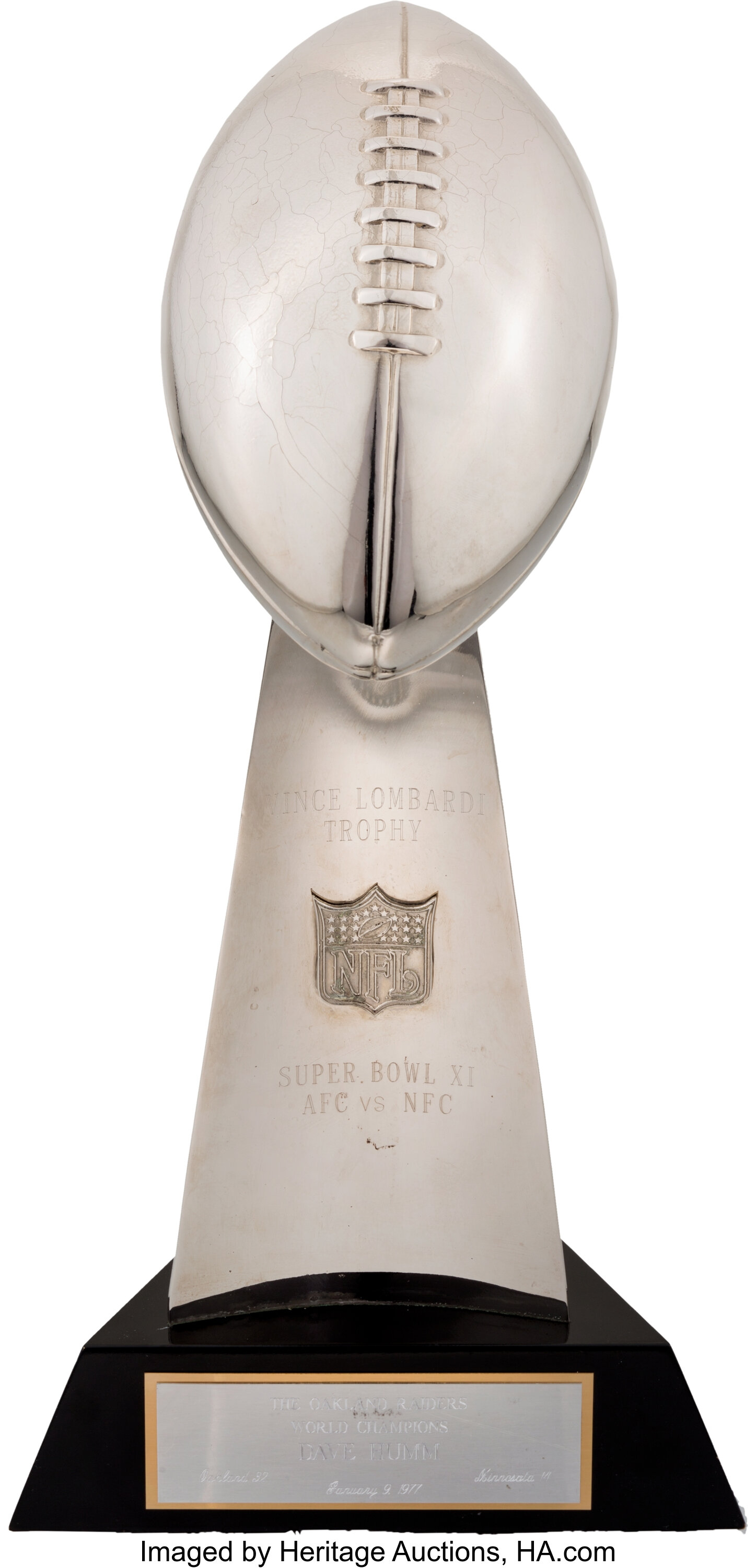 10 LOMBARDI STYLE SUPER BOWL TROPHY OAKLAND RAIDERS SILVER TONE HEAVY RESIN