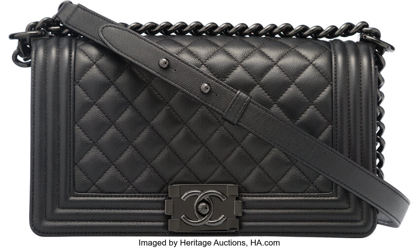 Chanel So Black Black Quilted Caviar Leather Medium Boy Bag.