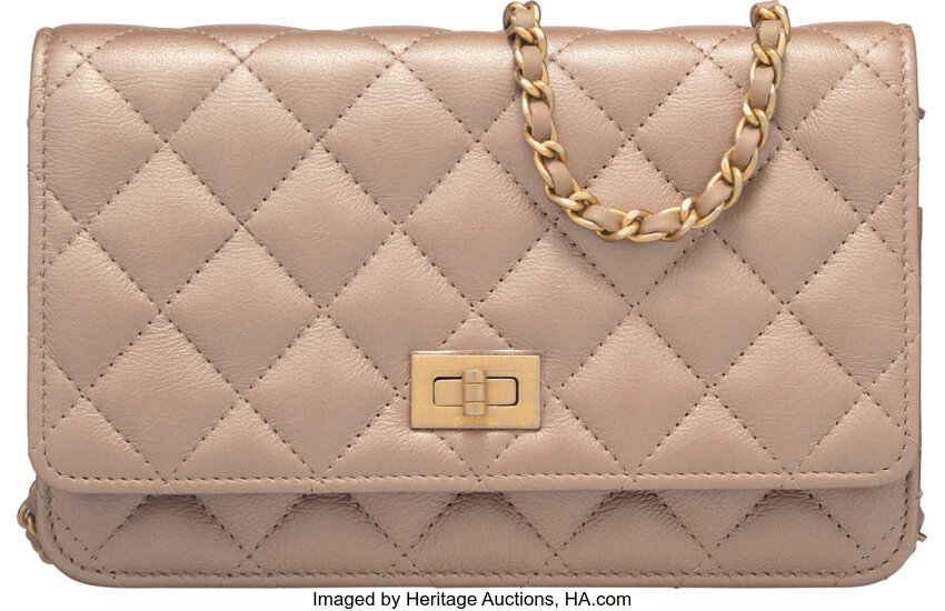 Chanel Metallic Gold Quilted Calfskin Reissue Wallet On Chain