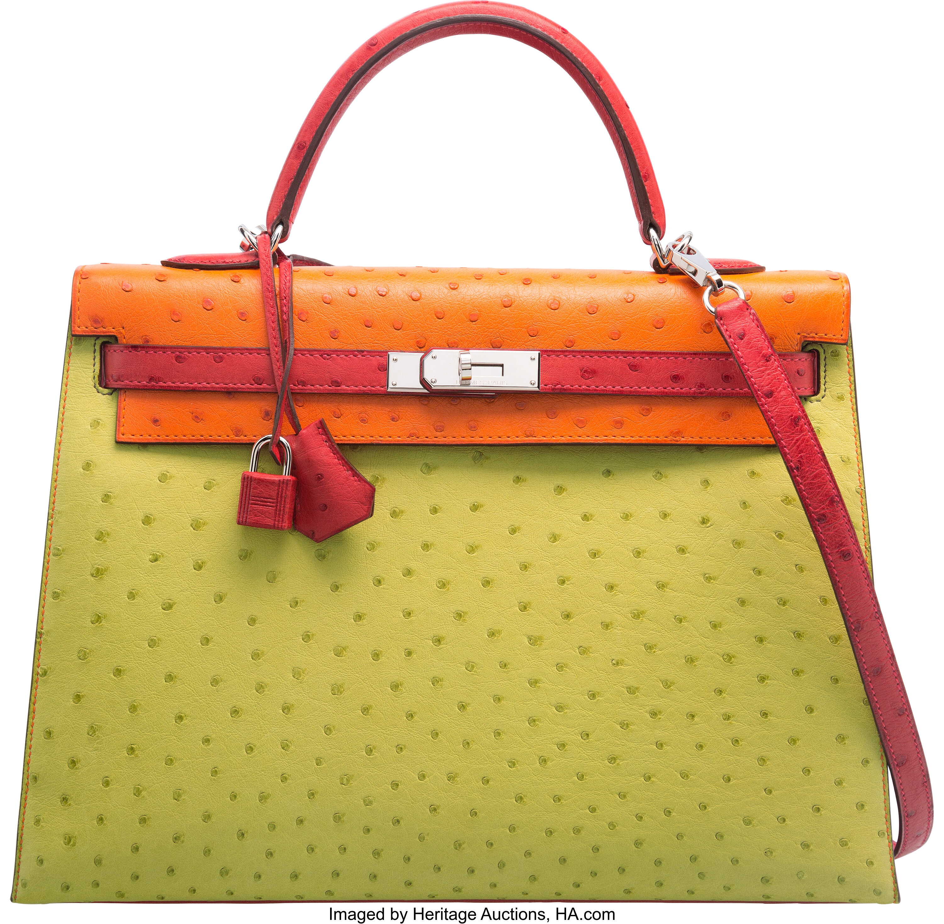 Hermes Kelly Sellier Rouge Vif Ostrich with Palladium Hardware