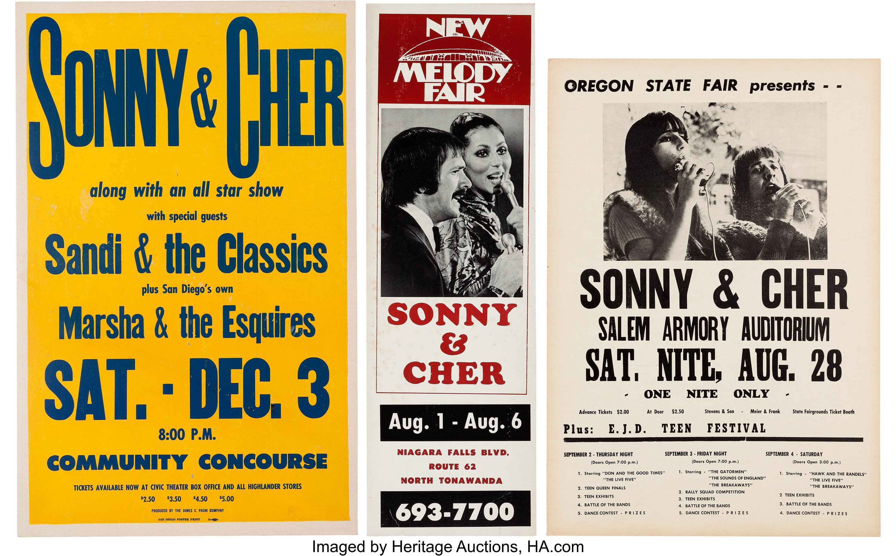 Sonny & Cher Group of Three Concert Posters (Circa 1960s-70s).... | Lot ...