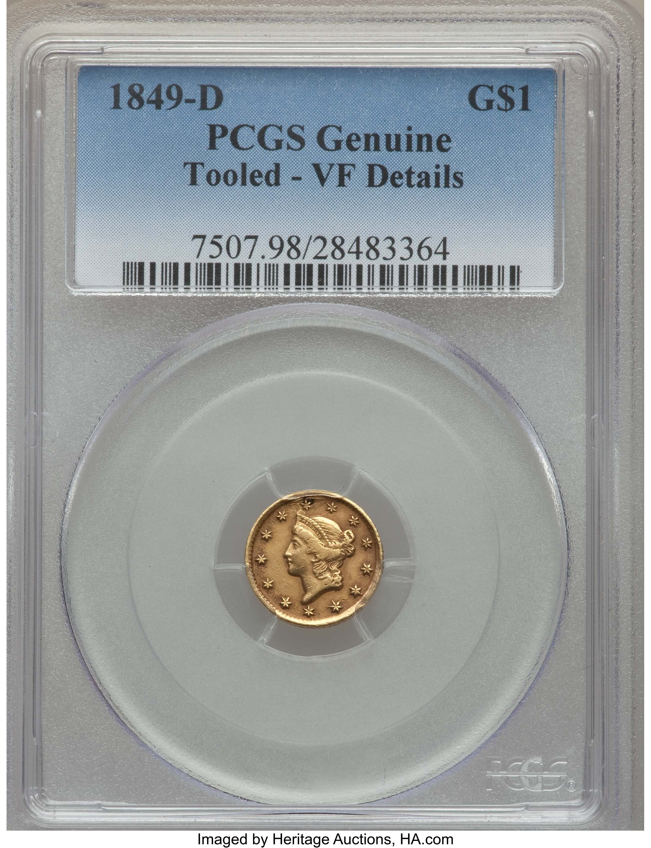【即出荷】 Tooled -- G$1 1849-D -- Census NGC Details. VF Genuine. PCGS アンティーク雑貨