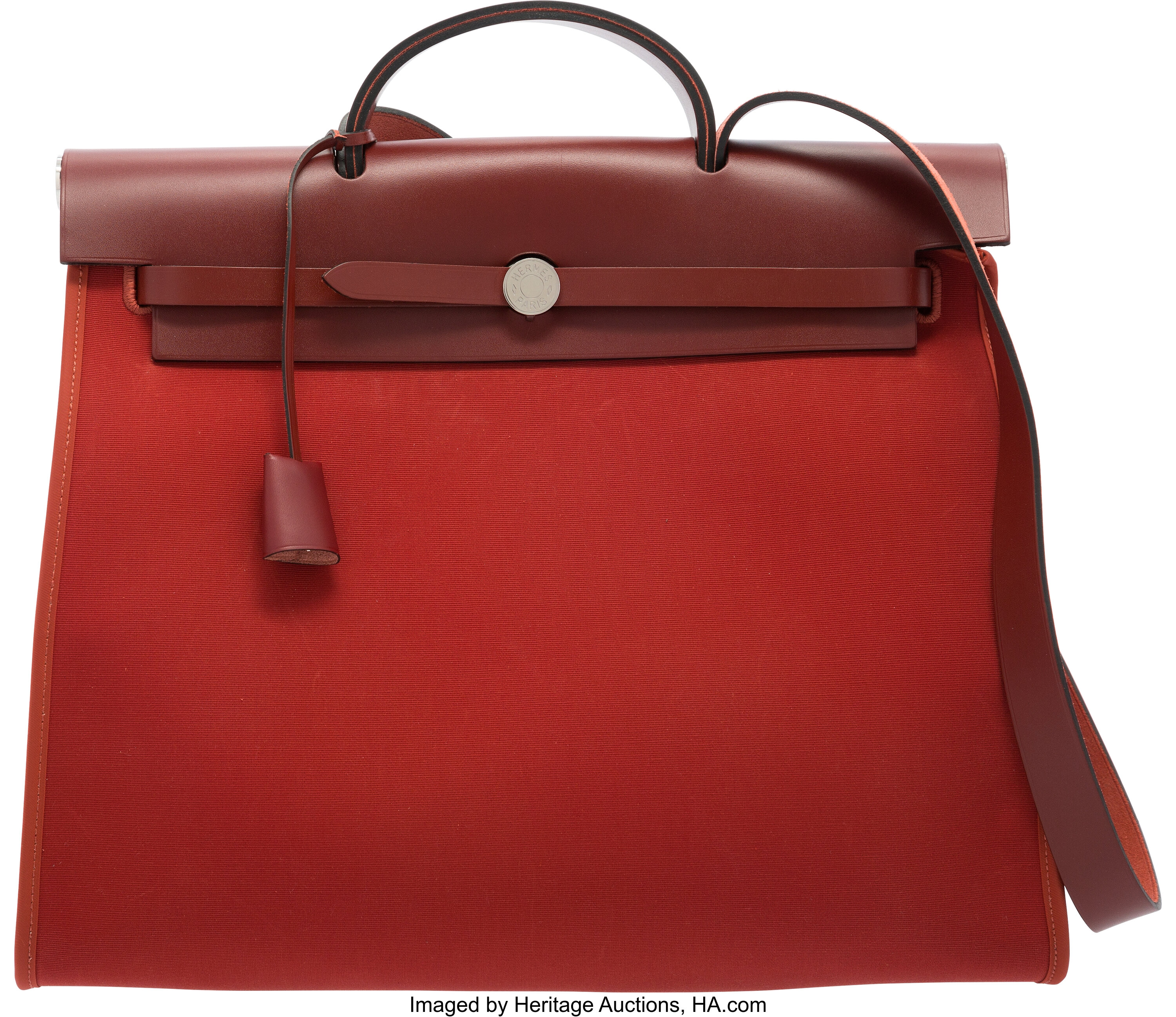 Hermes Herbag 31 in Rouge H Toile and Vache Hunter Leather with