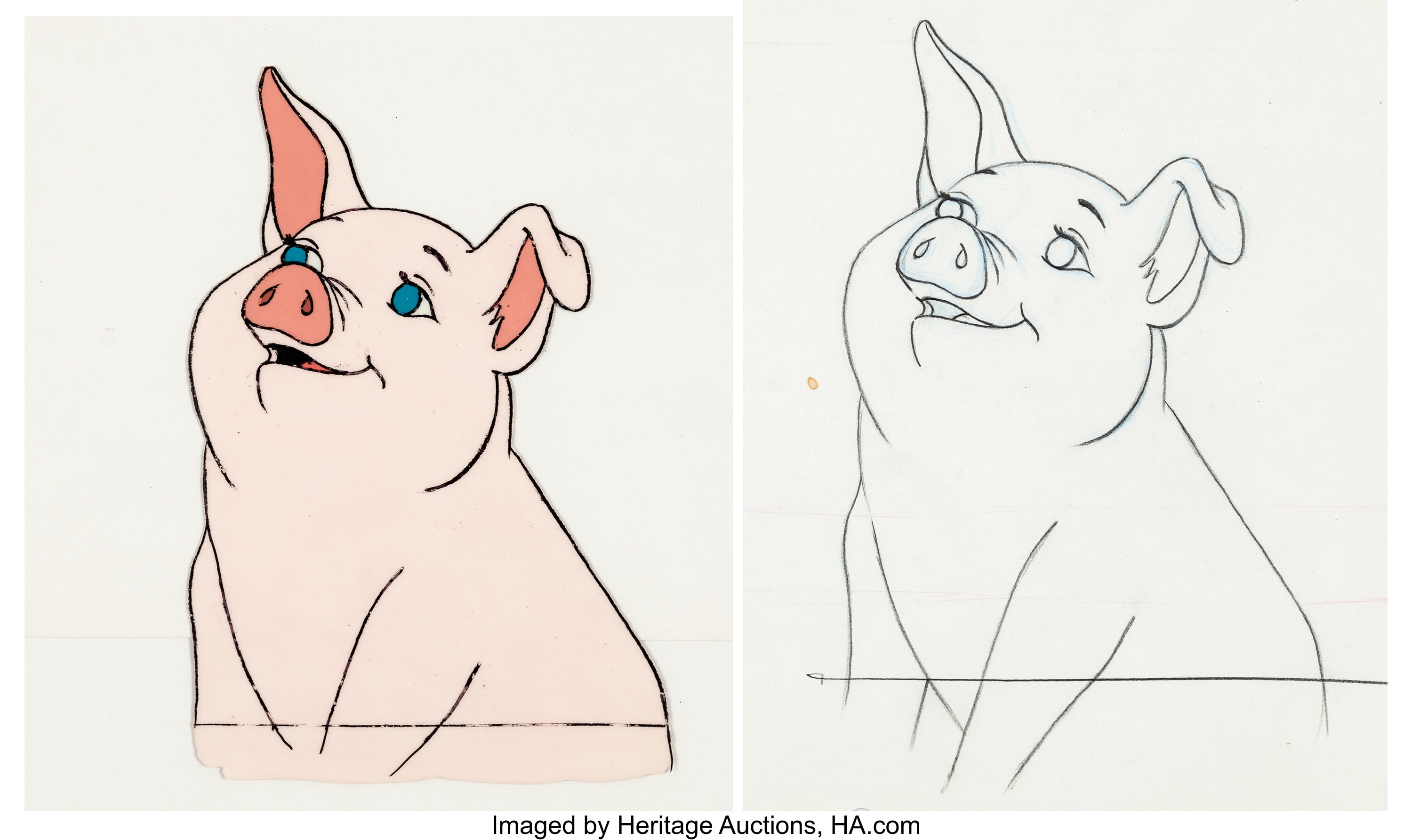 Charlotte's Web Wilbur Production Cel and Animation Drawing Lot