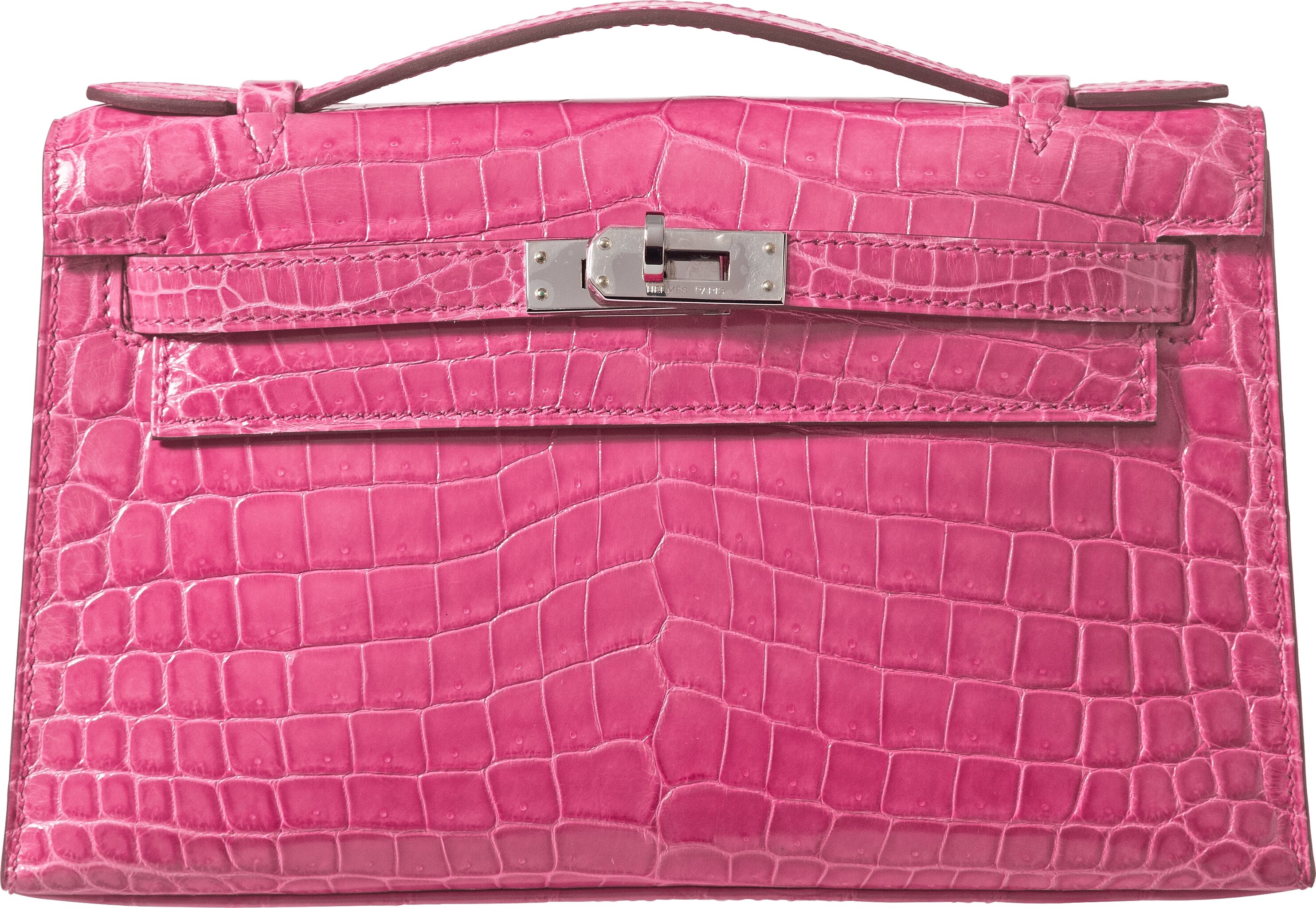 Sold at Auction: Hermes Fuchsia Pink Swift Leather Kelly Cut Pochette