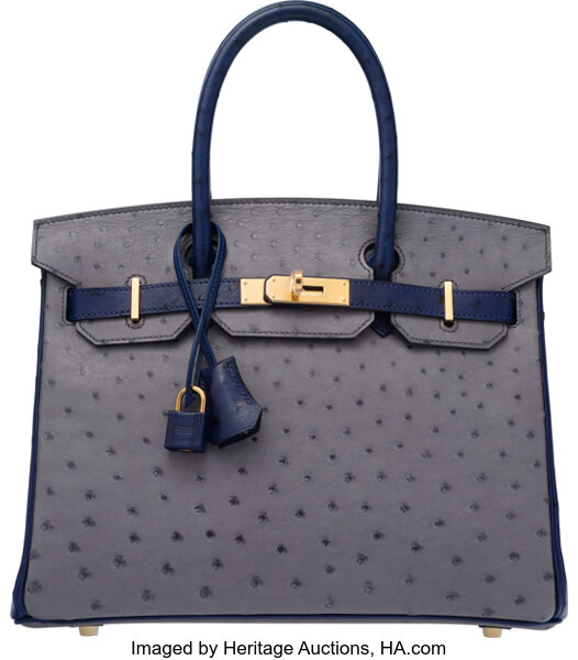 Hermes 35cm Blue Roi Ostrich Birkin Bag with Palladium Hardware., Lot  #56154