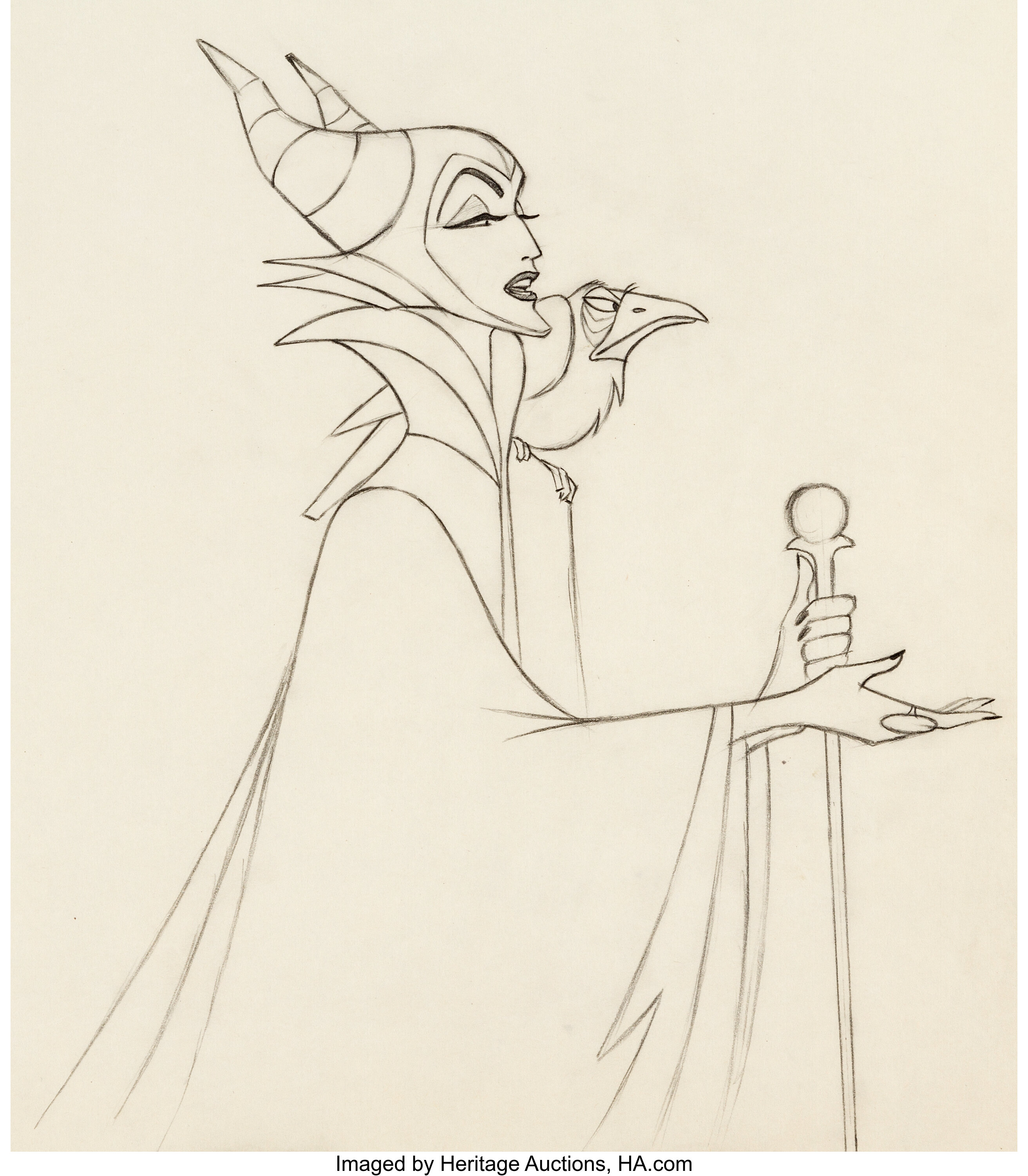 Sleeping Beauty Maleficent and Diablo Animation Drawing (Walt | Lot ...