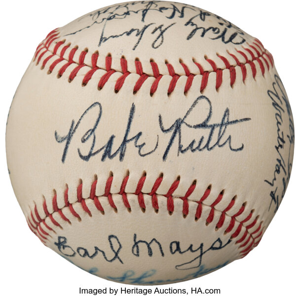 Yankees Babe Ruth Authentic Signed Harridge 1948-50 Oal Baseball PSA/DNA &  JSA