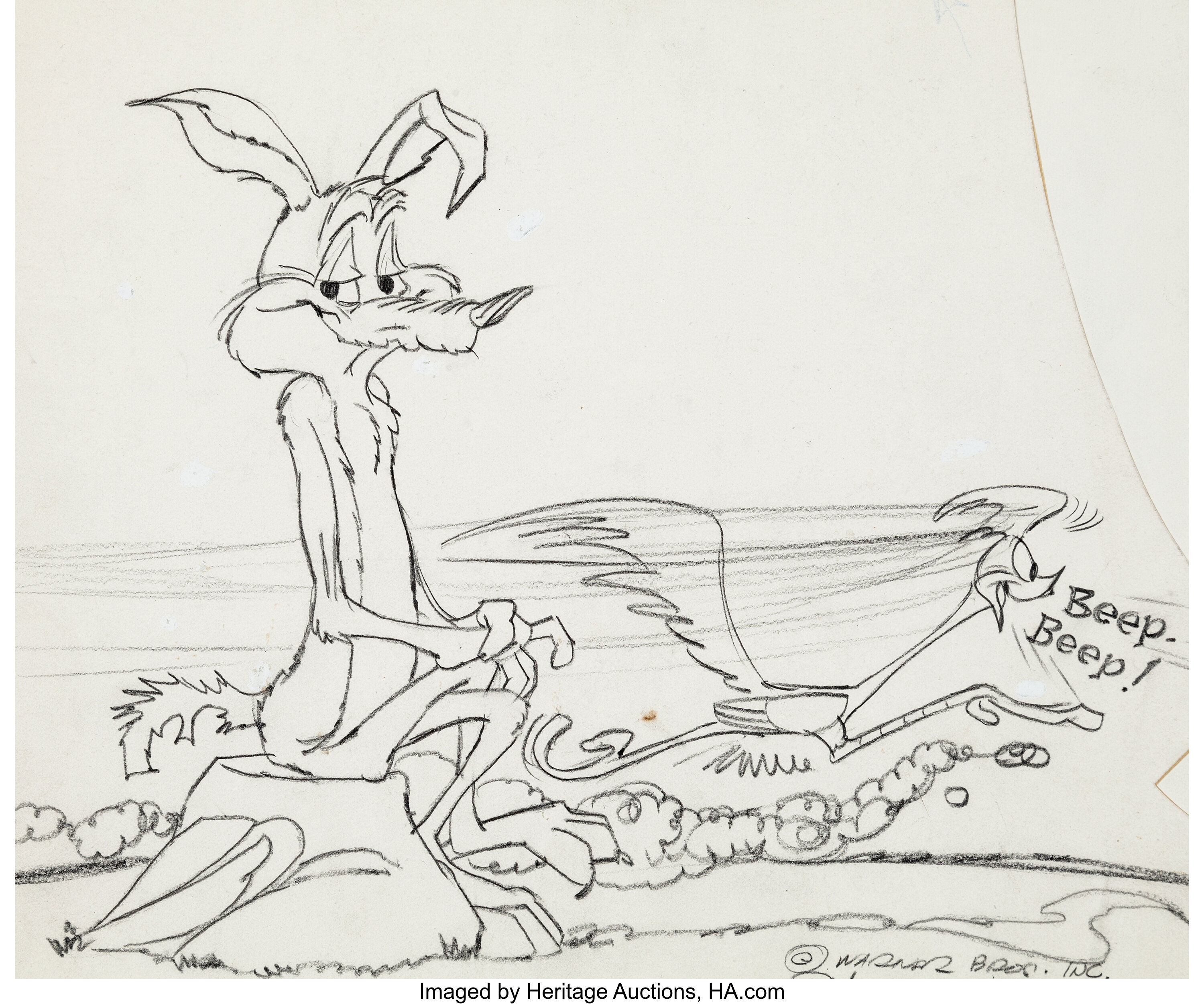 Road Runner and Wile E. Coyote Publicity Drawing (Warner Brothers ...