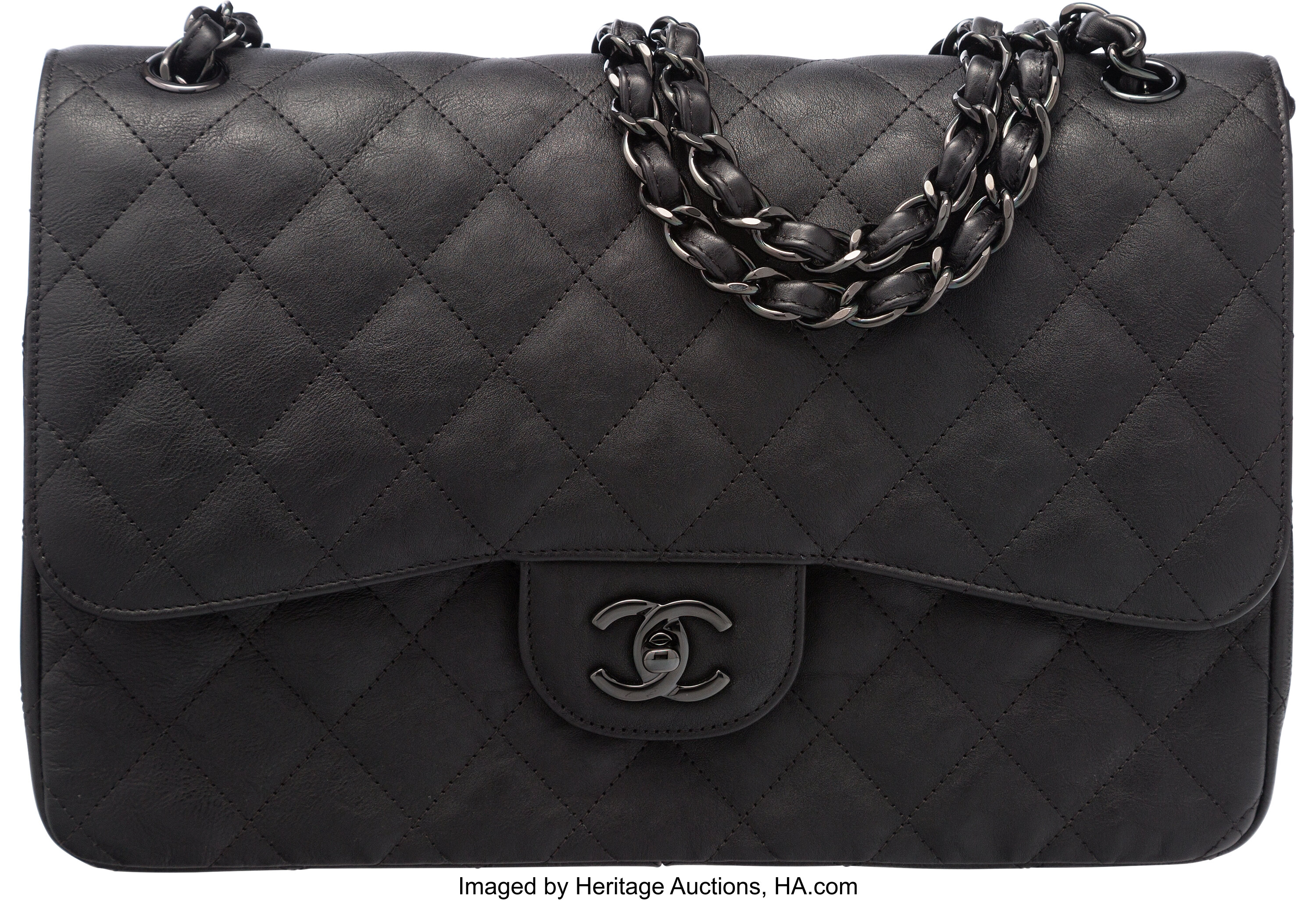 Chanel So Black Black Quilted Leather Jumbo Double Flap Bag. | Lot ...