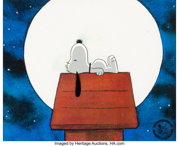 Los Angeles Dodgers Snoopy and Charlie Brown Sit Under Moon