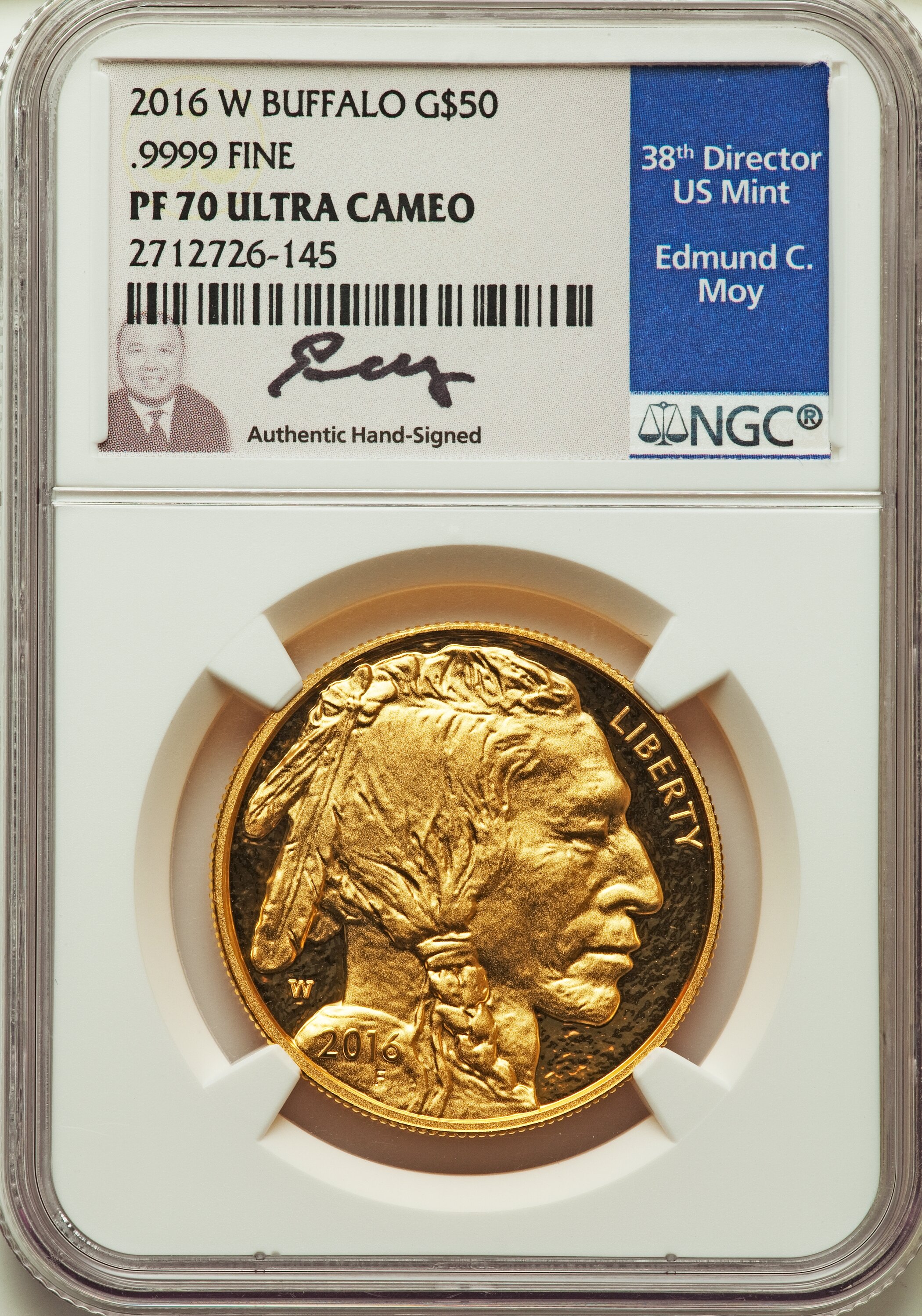 2016-W $50 One-Ounce Gold Buffalo, Tenth Anniversary, Edmund C